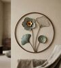 Modern Botanical Flower Metal Wall Art with Black Circular Frame