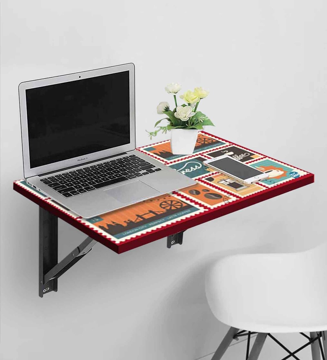 Buy Wall Mounted Foldable Study Table with American Diner Print in