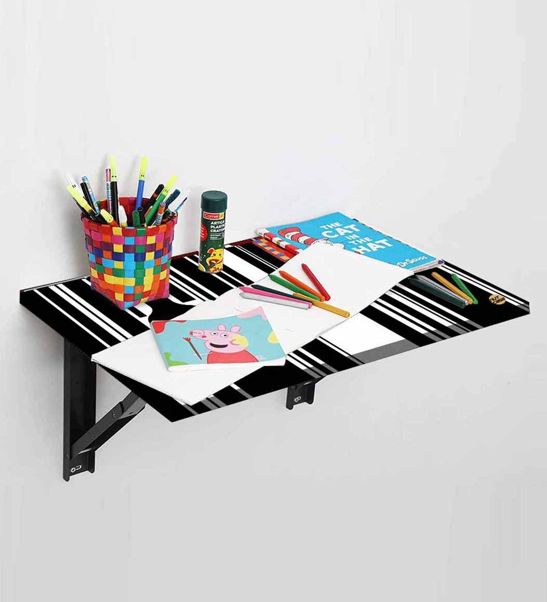 Buy Wall Mounted Foldable Study Table with Wine Print in Matte Finish