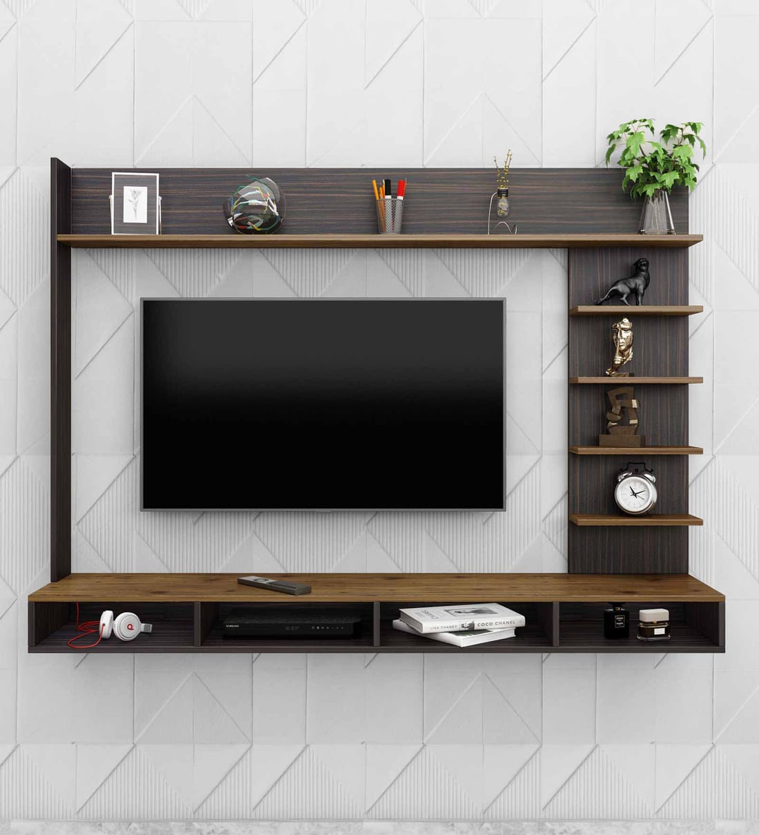 Buy Saine TV Unit in Dark Ebony & Knottywood Finish for TVs up to 54