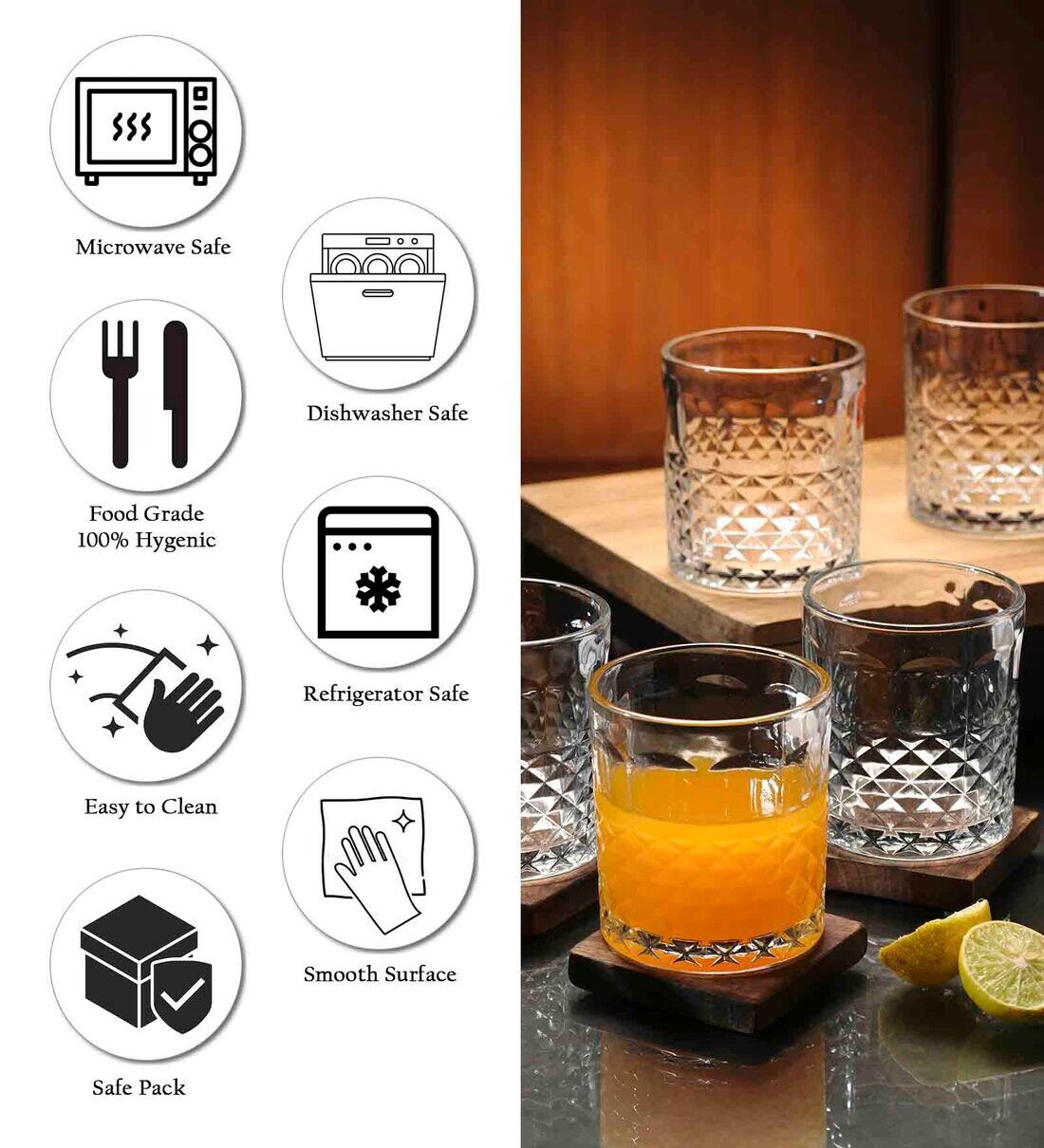 Buy Ceradeco Walse Thumb Shaped 220ml Water Juice Glass Set Of 6