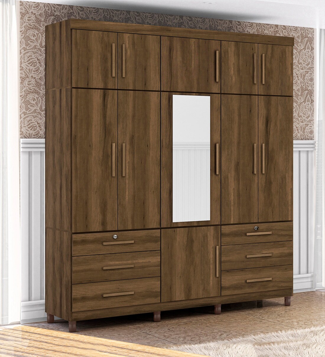 Buy Triton 5 Door Wardrobe without Mirror in Cedar Finish by Colibri