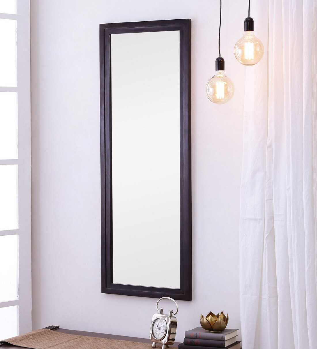 Buy Sheesham Wood Full Length Mirror in Black colour by My Furniture