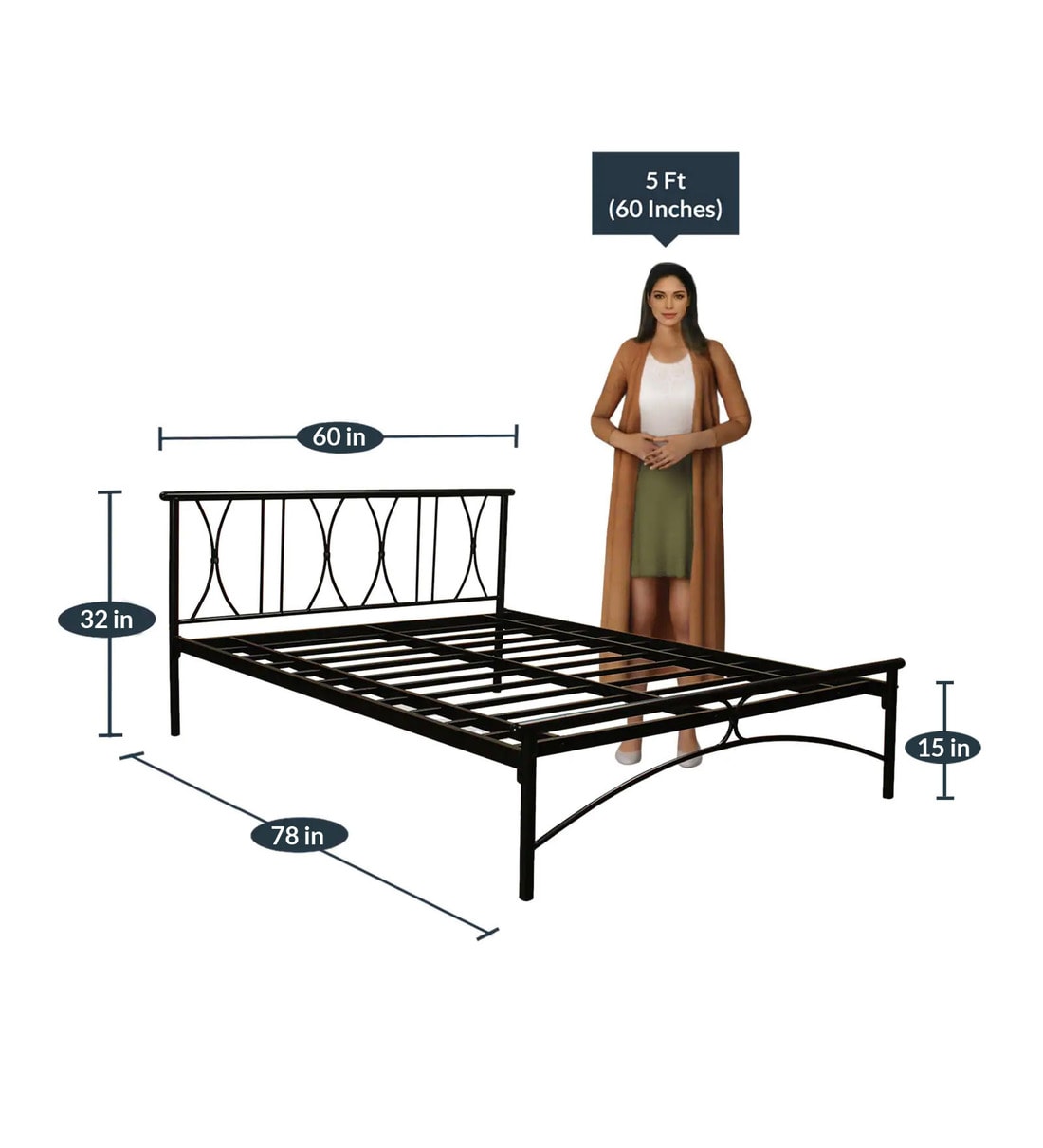 Buy Metallika Washington Queen Size Bed in Black Finish by