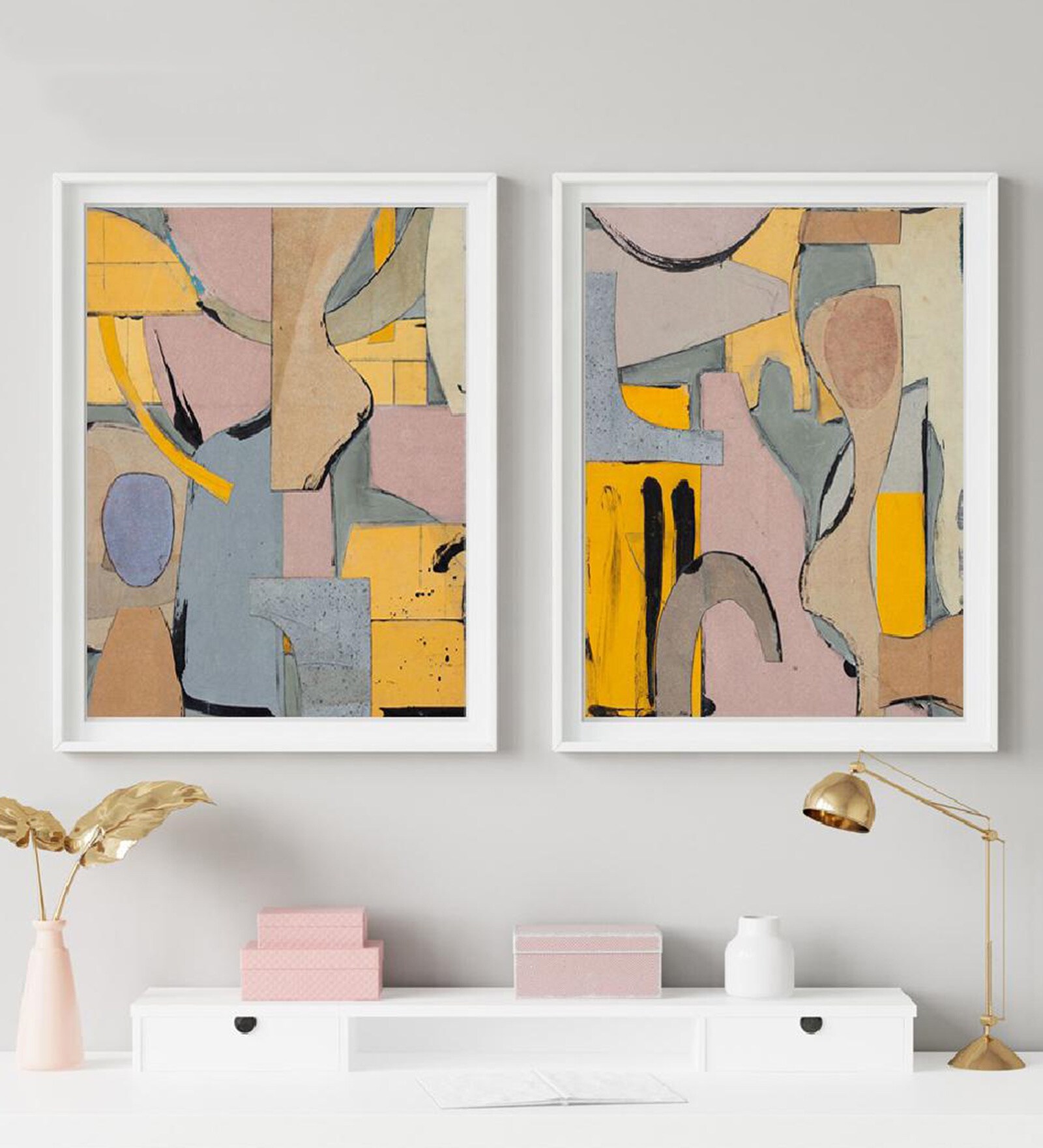 Wabi Sabi Yellow Paper Framed Art Print Set of 2