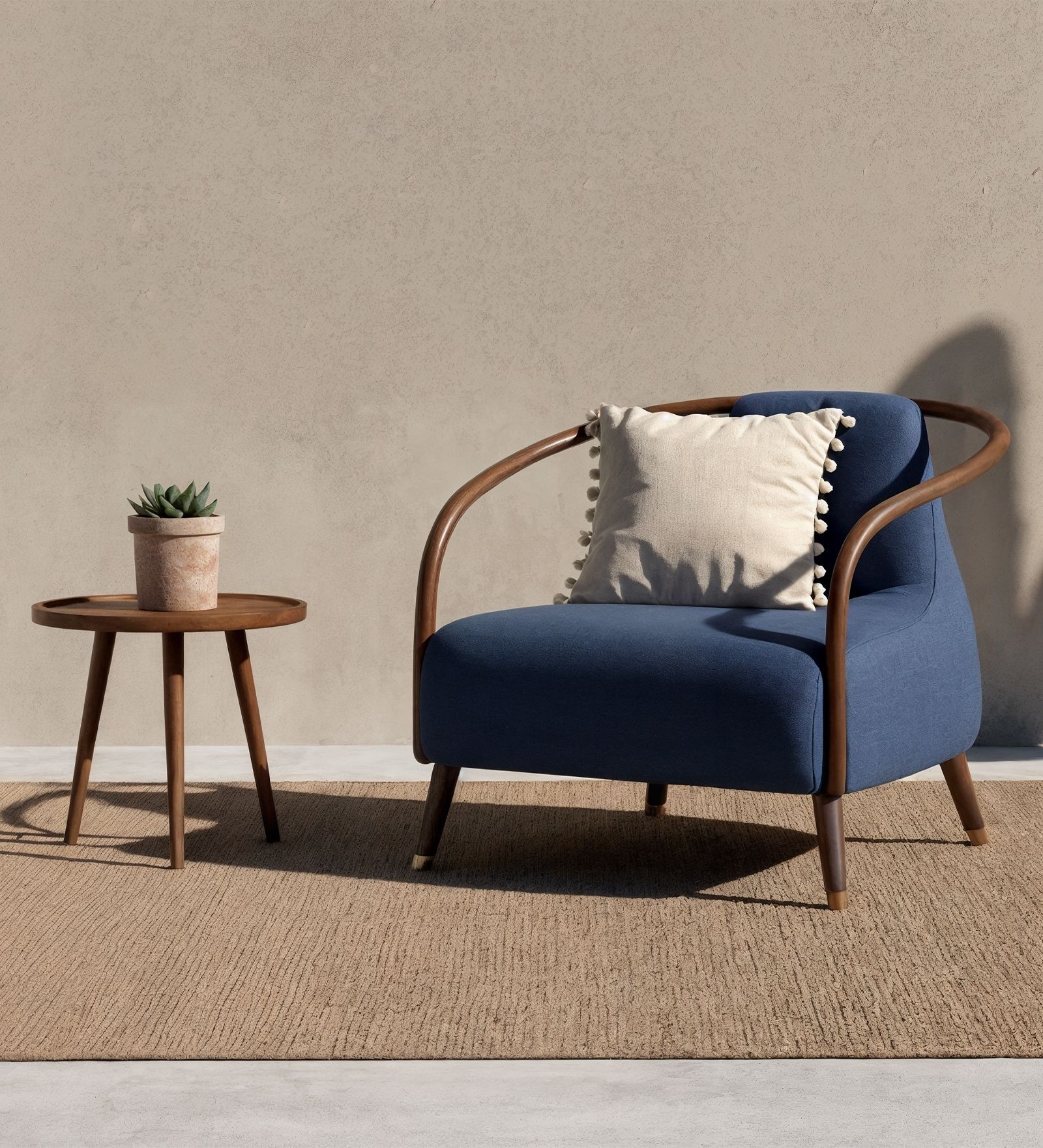 Wabi Suede Lounge Chair In Navy Blue Colour