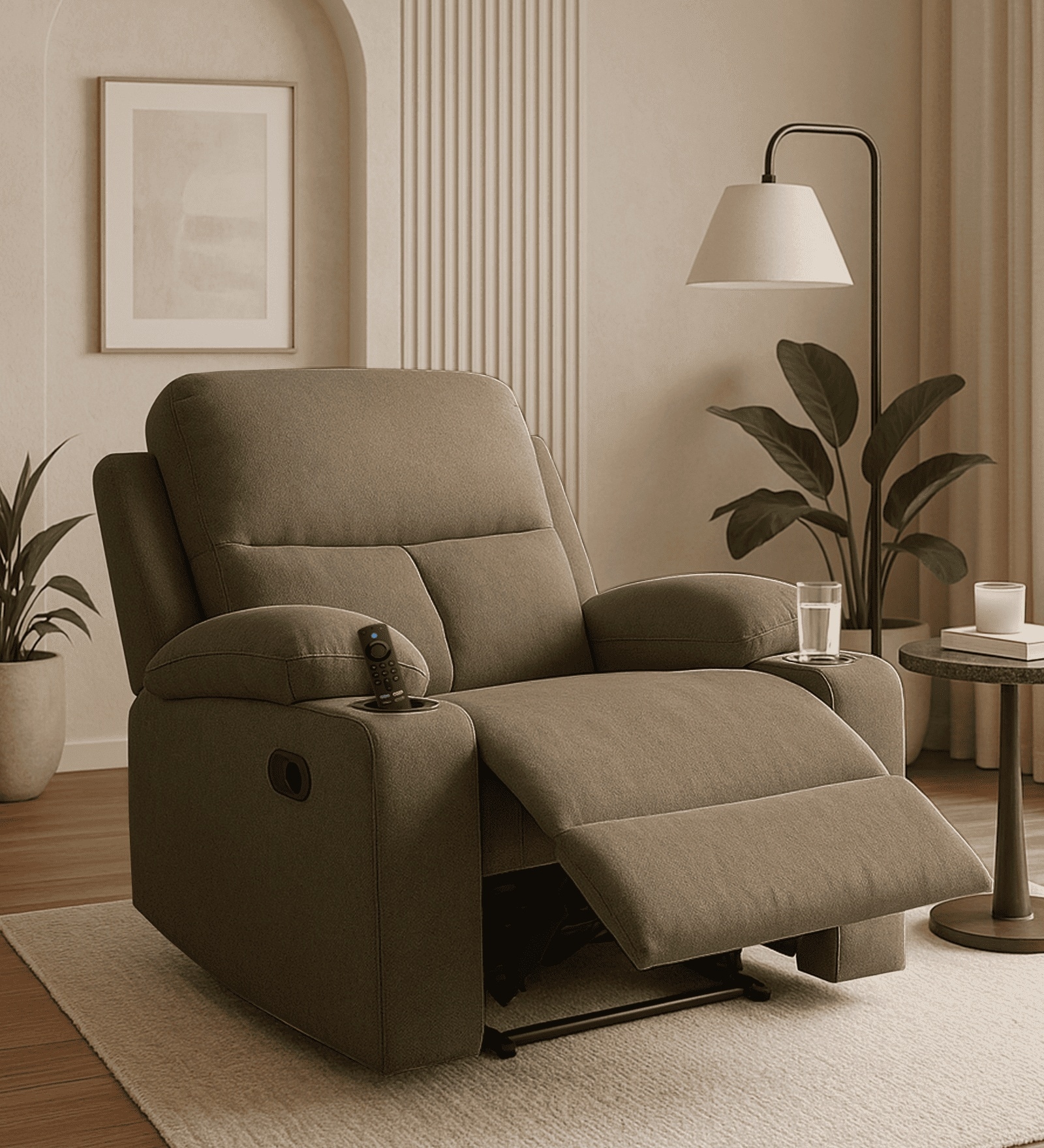 Wakizashi Fabric 1 Seater Manual Recliner In Brown & Grey Colour