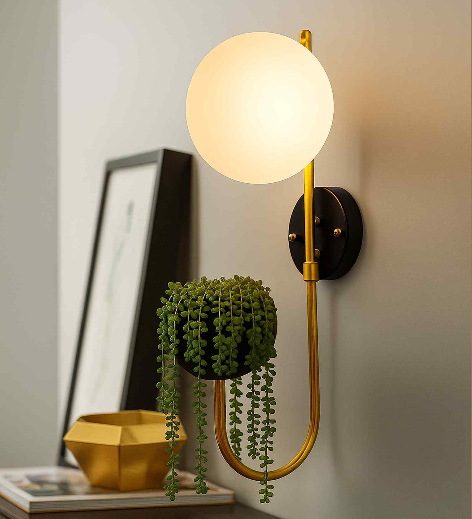 Wall Light Geometric Wall Lamp, Modern Wall Lamp with Storage Planter for Living Room Study Stairs Bedroom Lights Bedside, Round Glass, Black Gold Wall Light Geometric Wall Lamp, Modern Wall Lamp with Storage Planter for Living Room Study Stairs Bedroom Lights Bedside, Round Glass, Black Gold