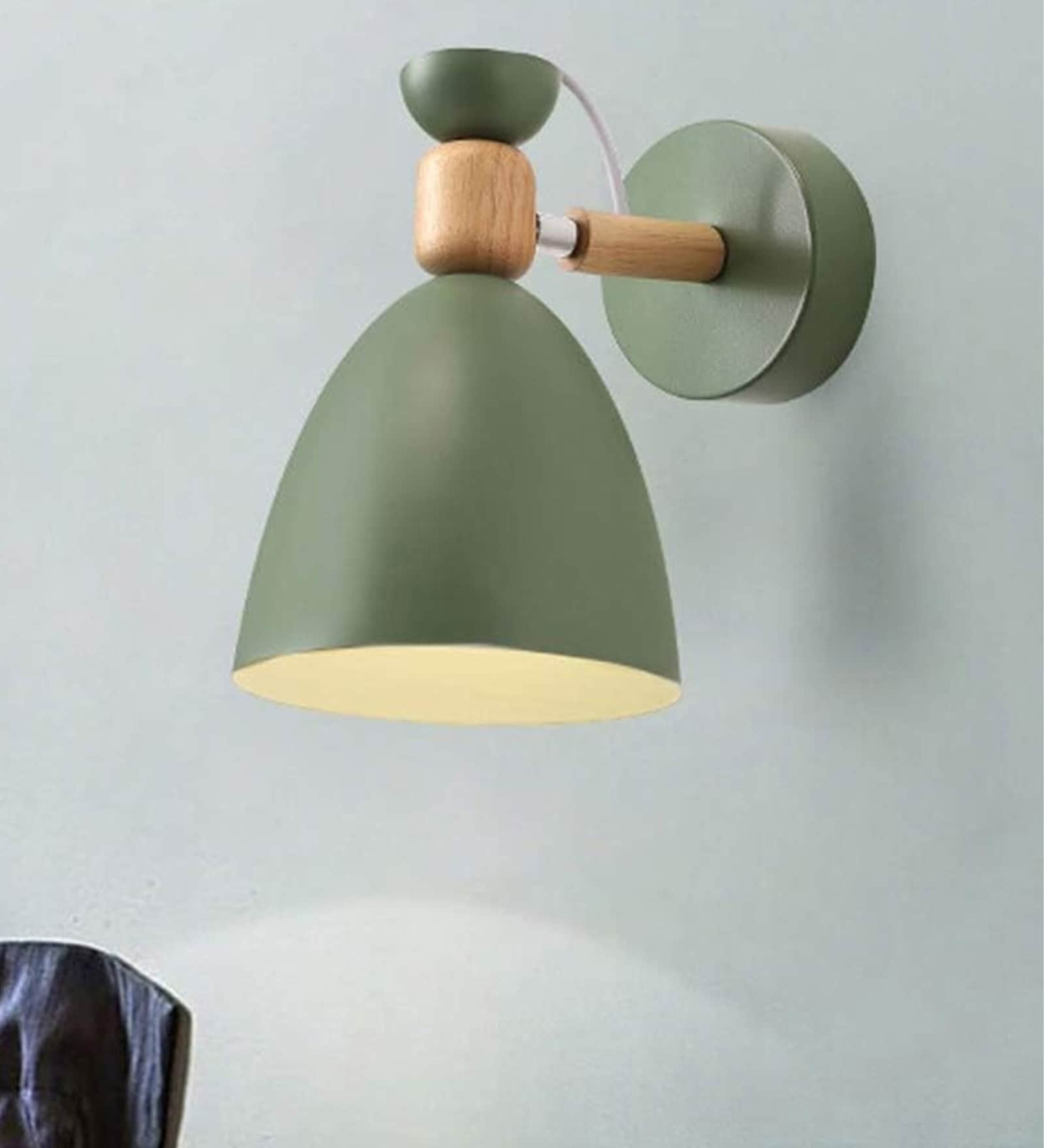 Wall Light/Swing Arm, Black Green Metal Wooden Wall Light)