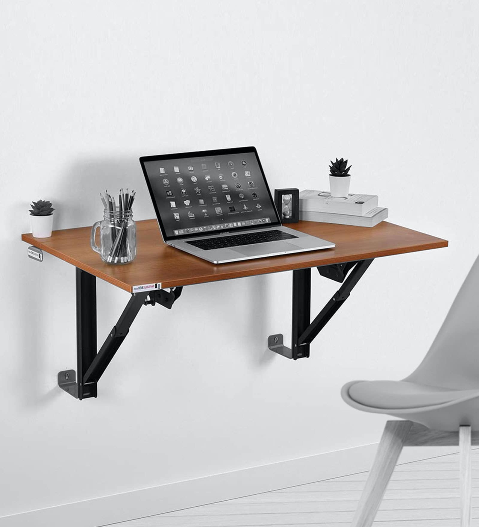 Buy Wall Mounted Height Adjustable Desk in Desert Walnut Finish at 15% ...