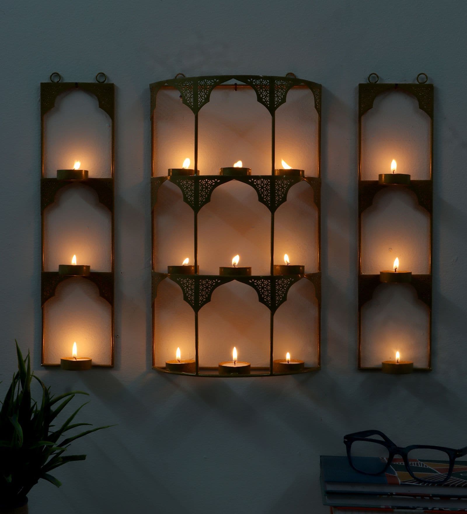 Wall Rectangular Etching Tealight Holder Set of 3