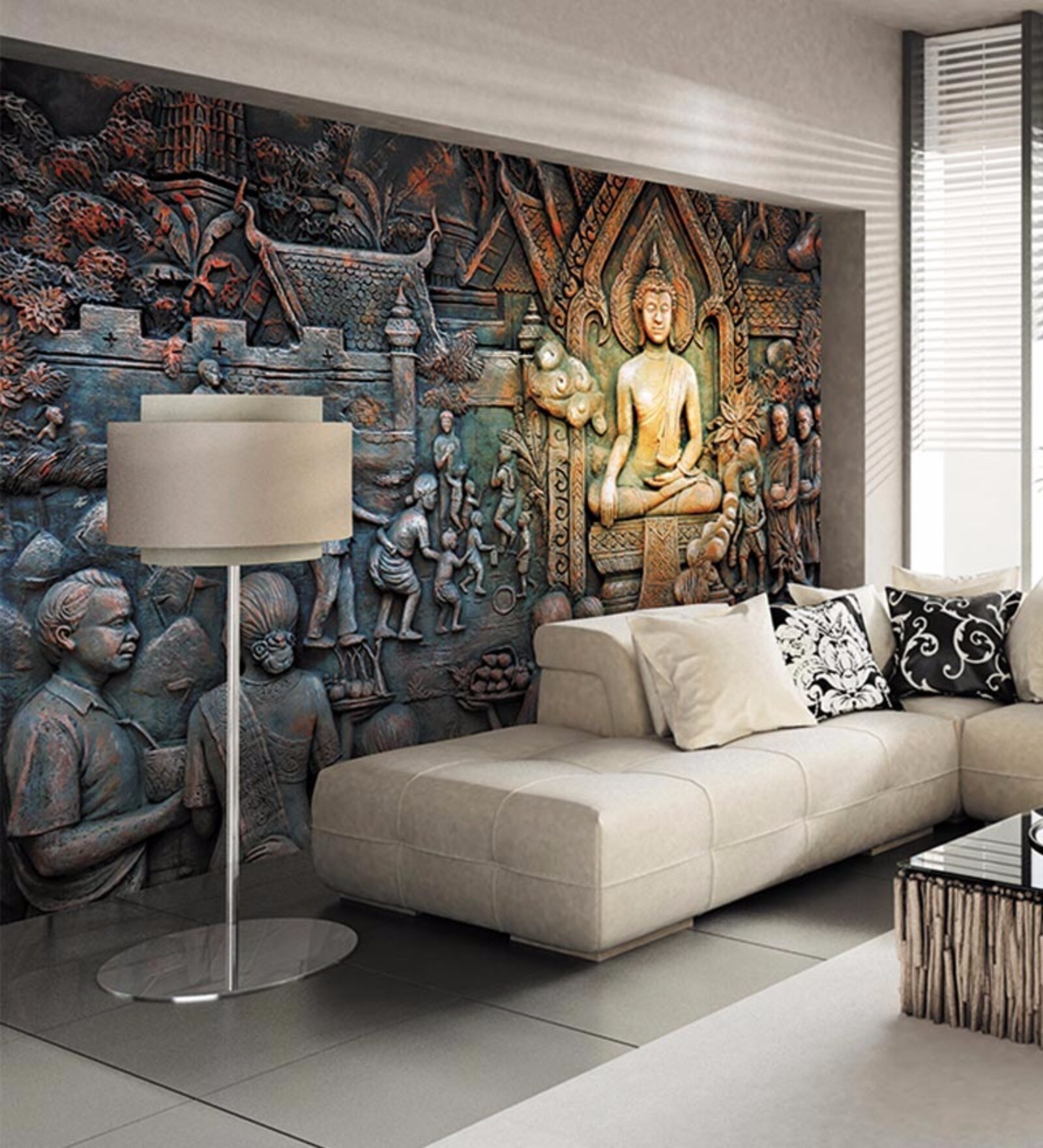 Buy Grey Non Woven Paper Essence of Buddha Wallpaper by Wallskin Online ...