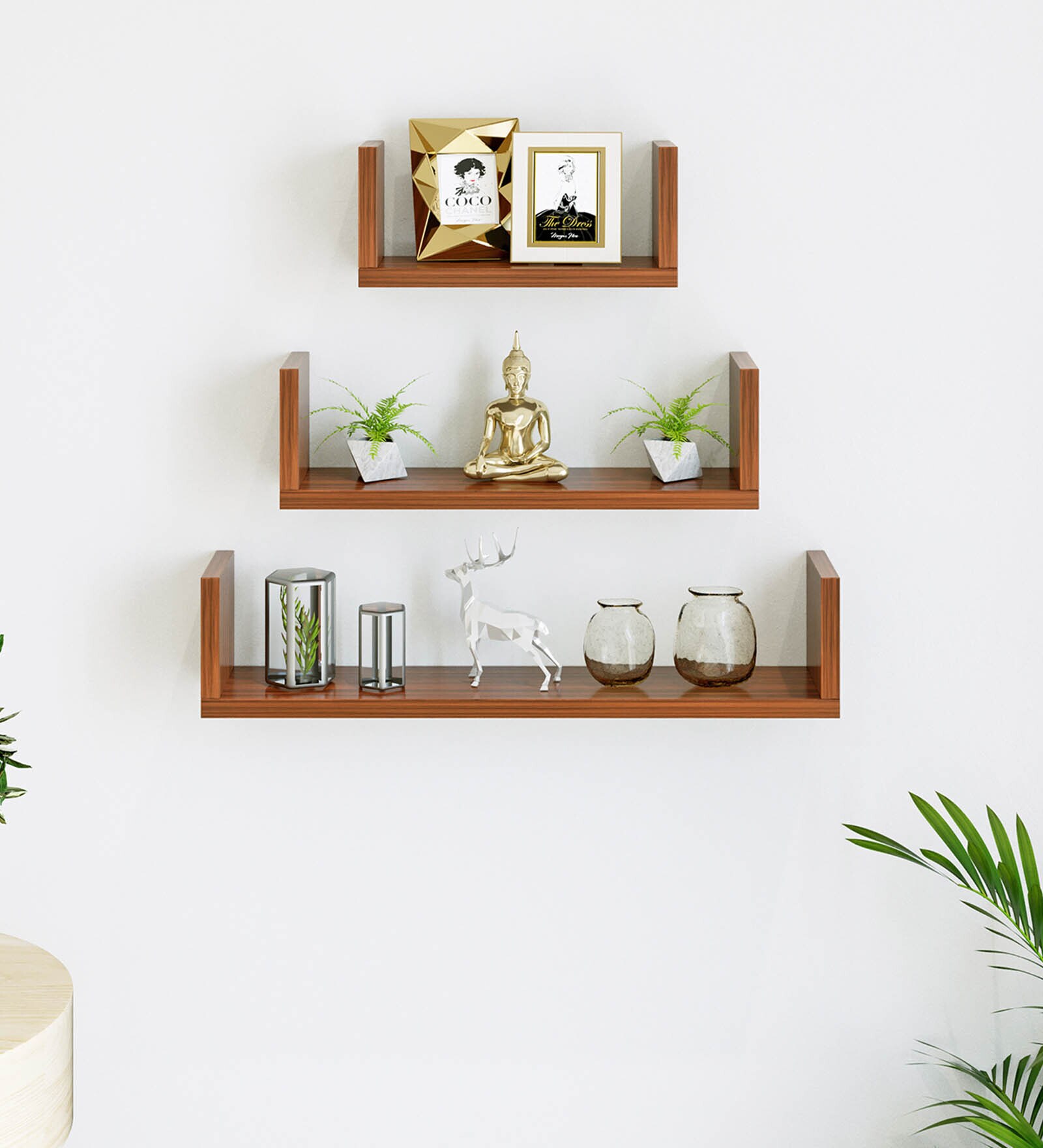 Walnut Engineered Wood Caesar Floating Wall Shelf