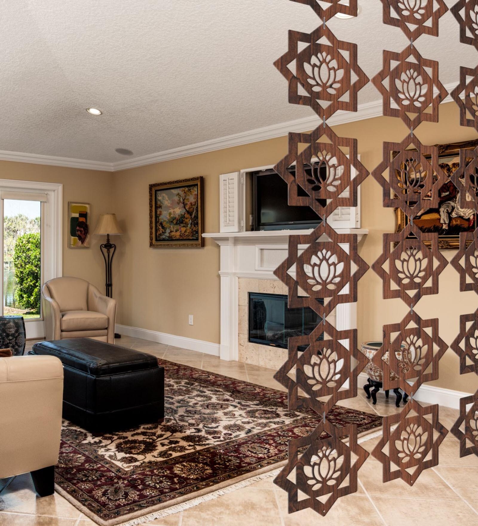 Walnut Engineered Wood Plazo Set Of 12 Hanging Room Divider