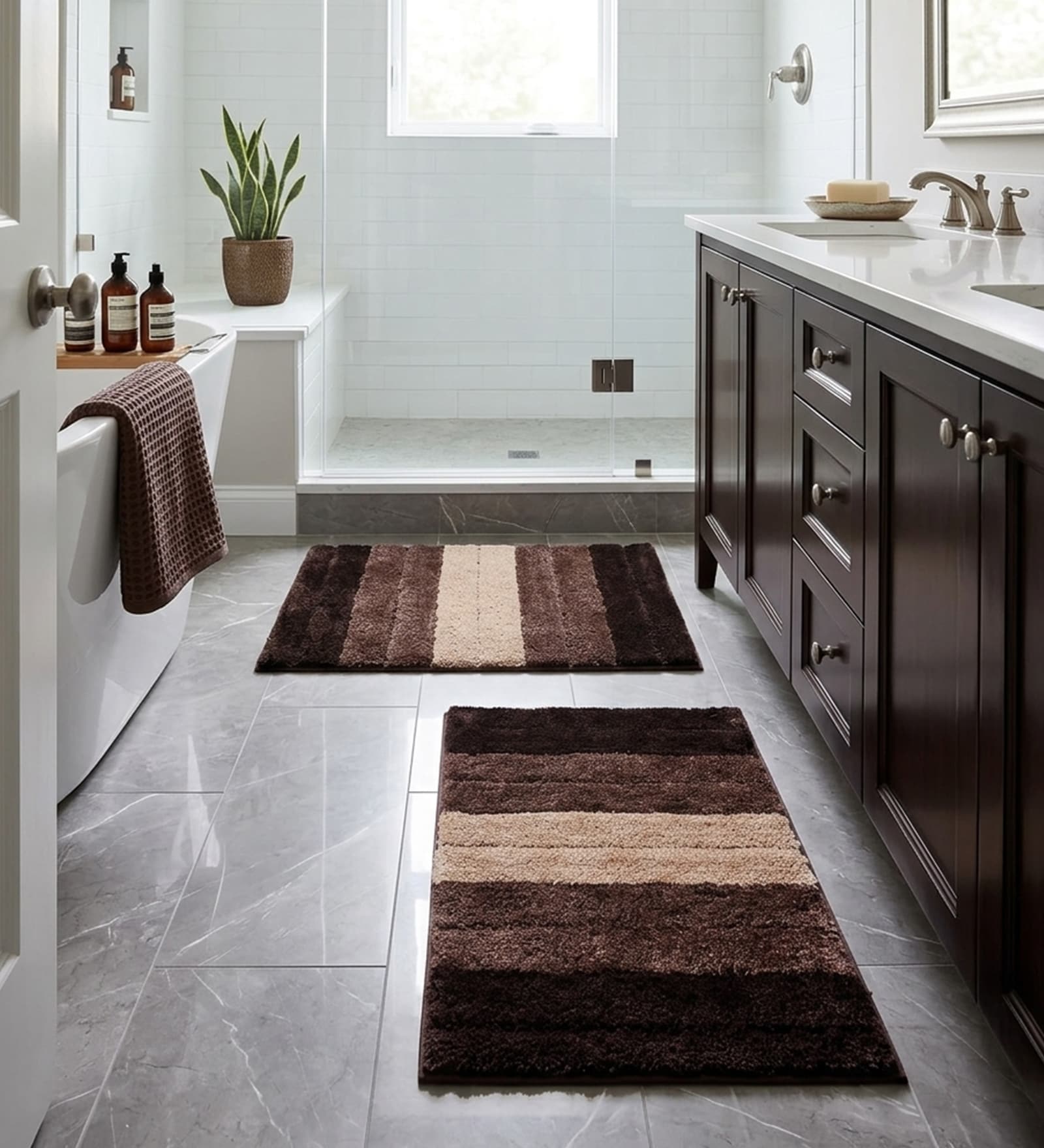 Walnut Microfiber 16x24 Inches Lightweight Bath Mat Set Of 2