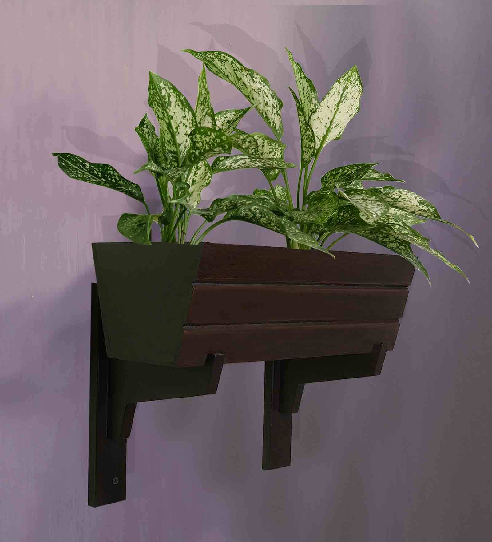 Walnut Wood Polymer Composite Boat Wall Planter With Walnut Bracket