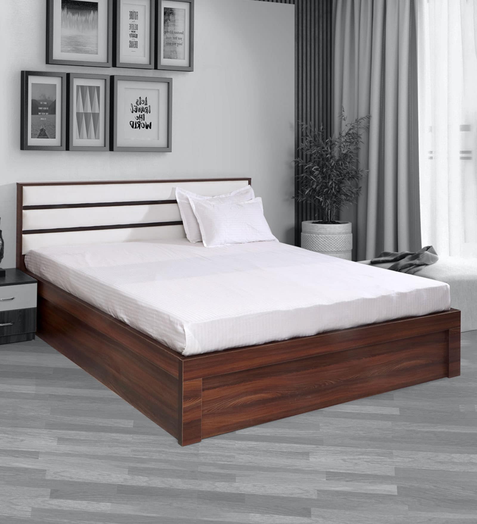 Walton Queen Size Bed With Hydraulic Storage In Walnut Colour