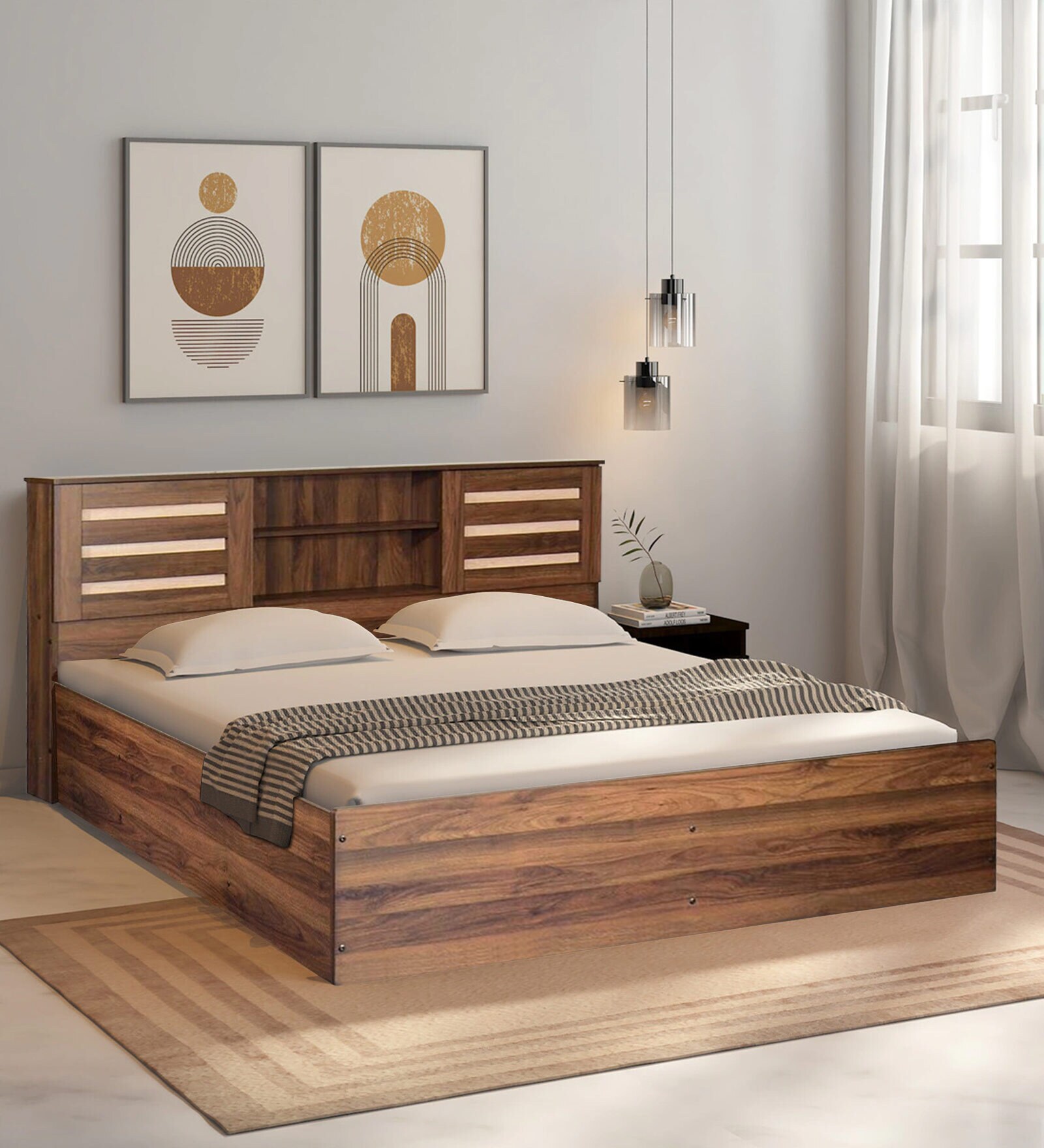 Waltz Queen Size Bed in Walnut Finish with Box Storage Waltz Queen Size Bed in Walnut Finish with Box Storage