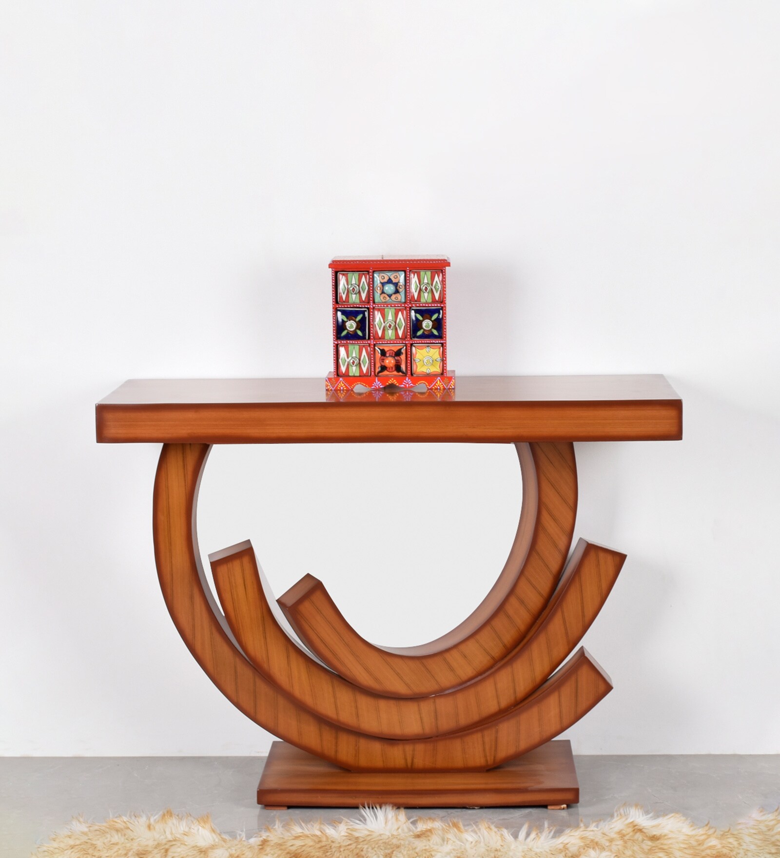 Warc Solid Wood Console Table in Brown Finish