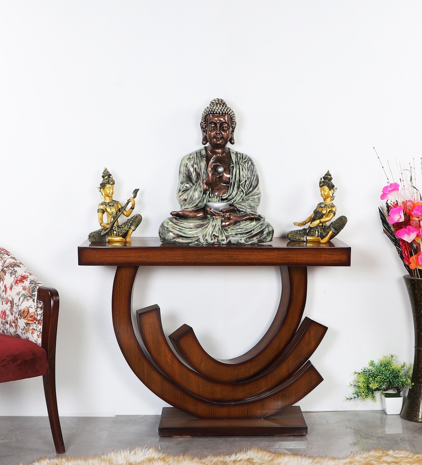 Warc Solid Wood Console Table in Teak Finish