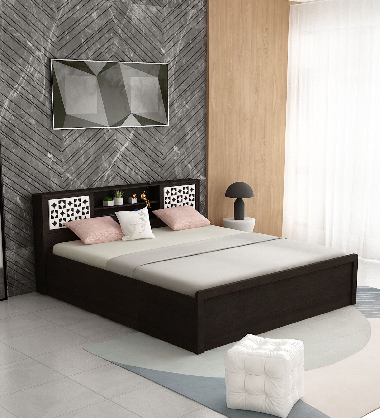 Ward King Size Bed in Dark Wenge Colour With Storage