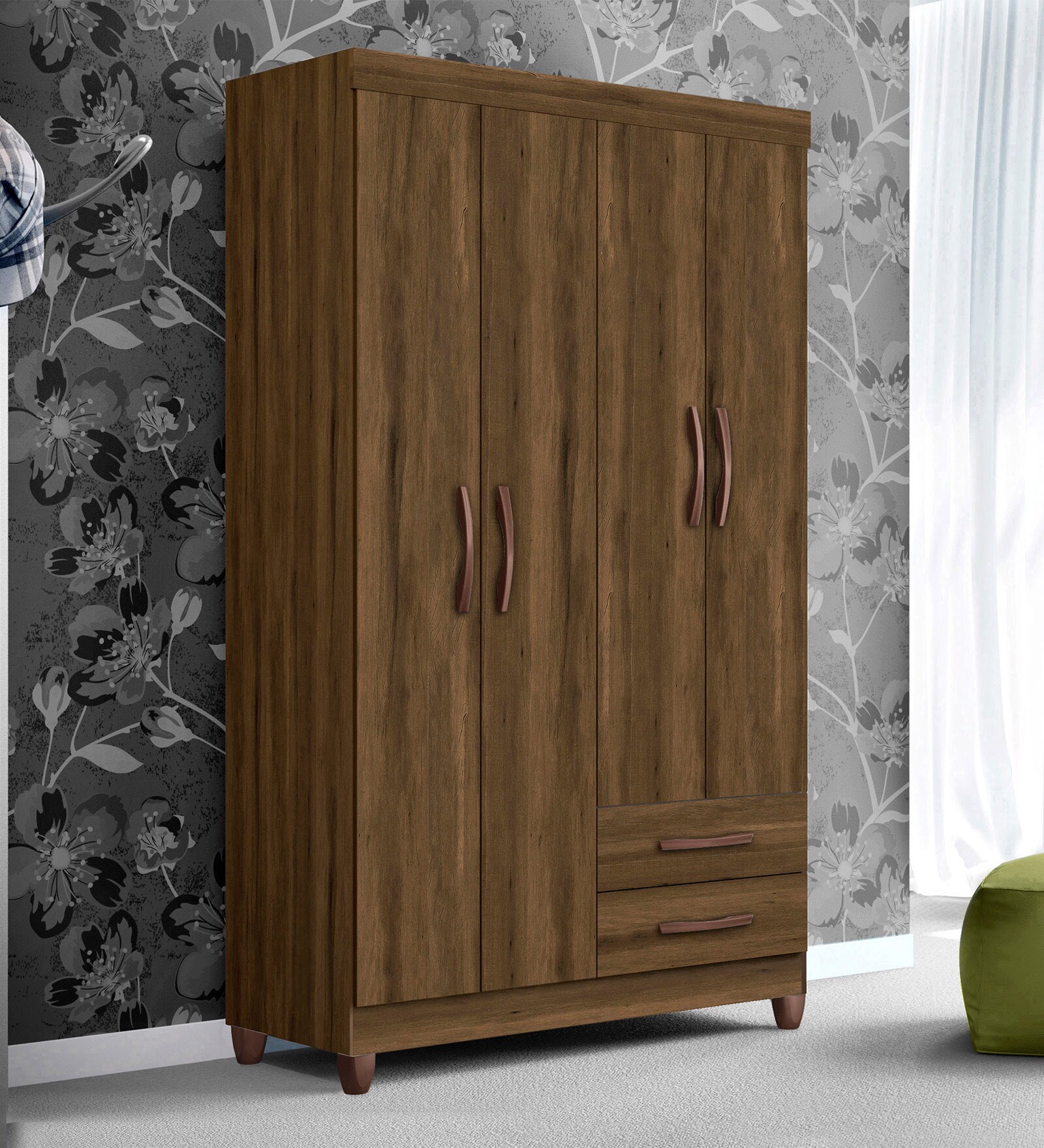 Ambar 4 Door Wardrobe in Cedar Finish