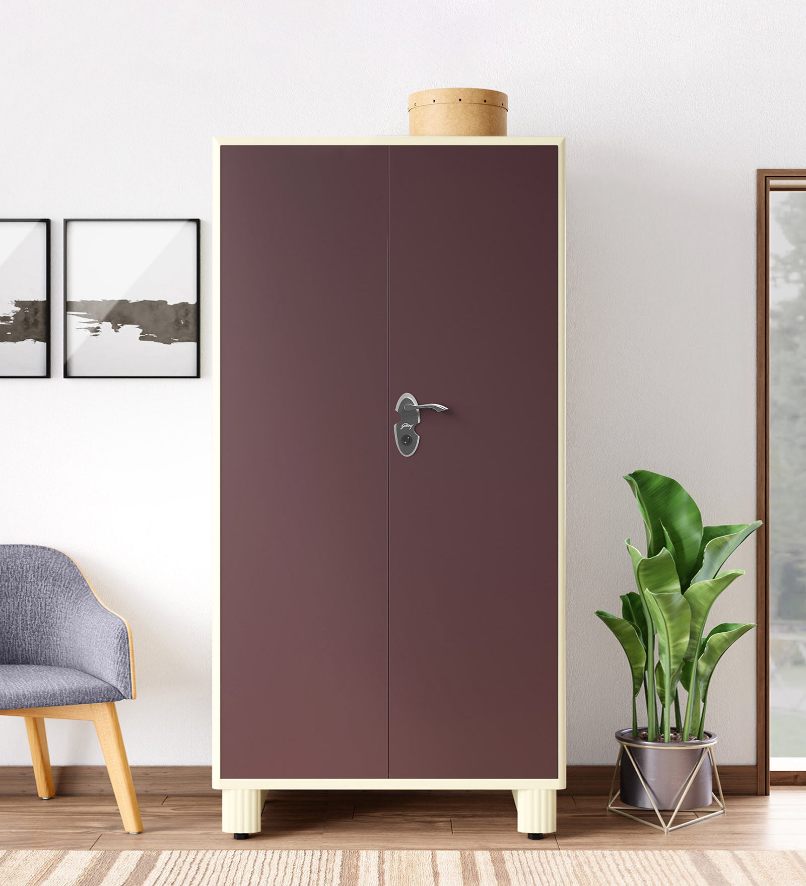 Buy Wardrobe H Steel 2 Door Wardrobe in Textured Shell Wine Red Colour ...