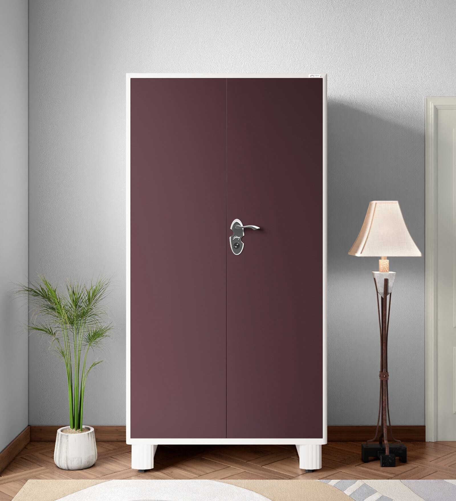 Wardrobe H1 Steel 2 Door Wardrobe in Shell Wine Red Colour