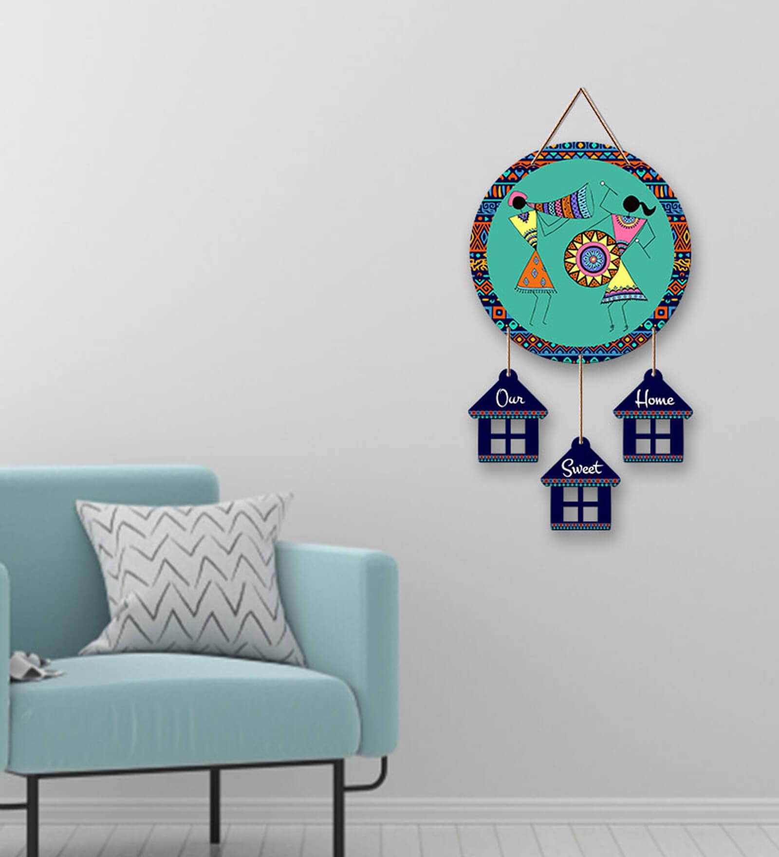 Warli Dancing Multicolour Engineered Wood Wall Hanging Quotes