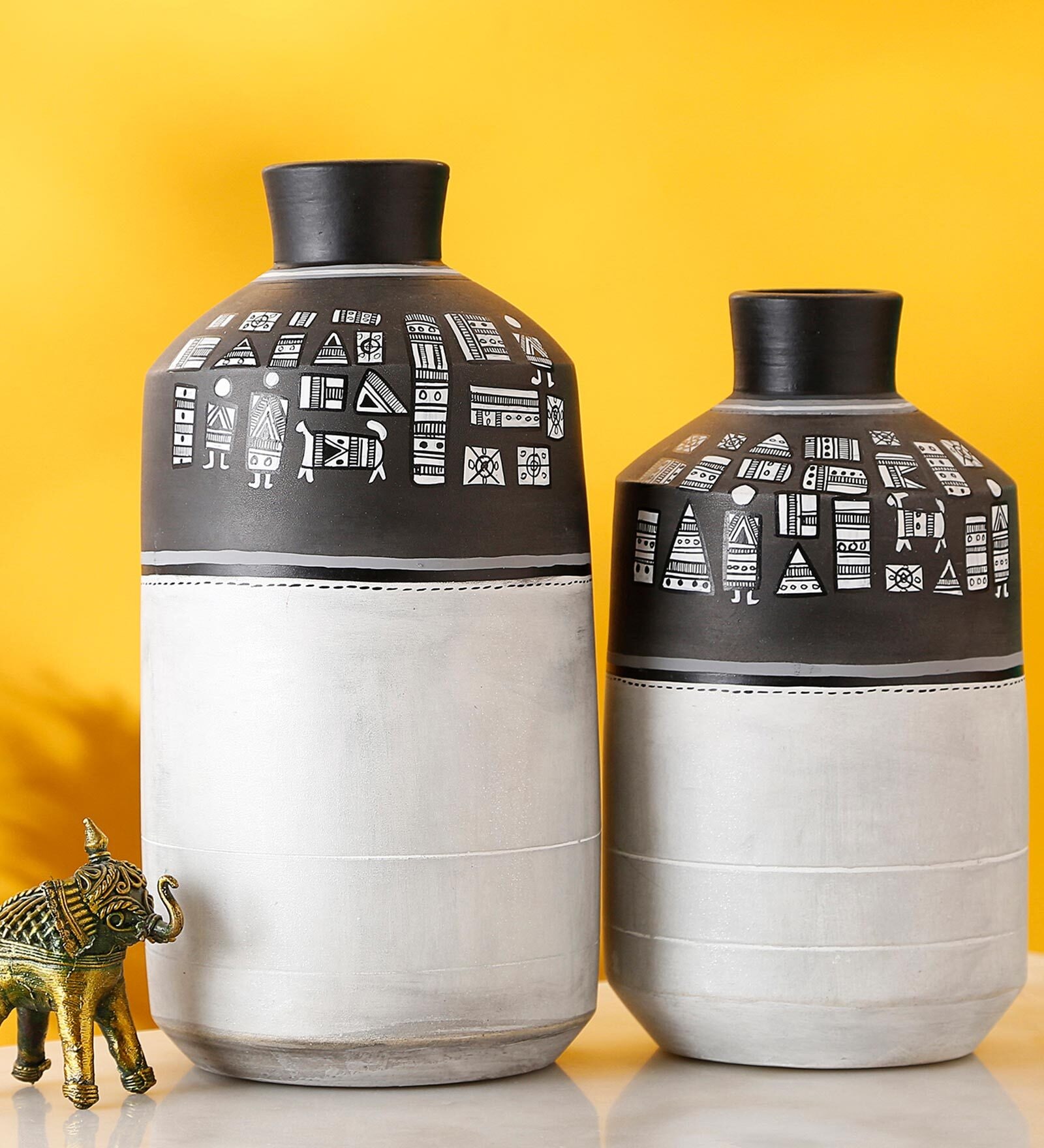 Warli Earthen Sanford Black & White Terracotta Table Vase