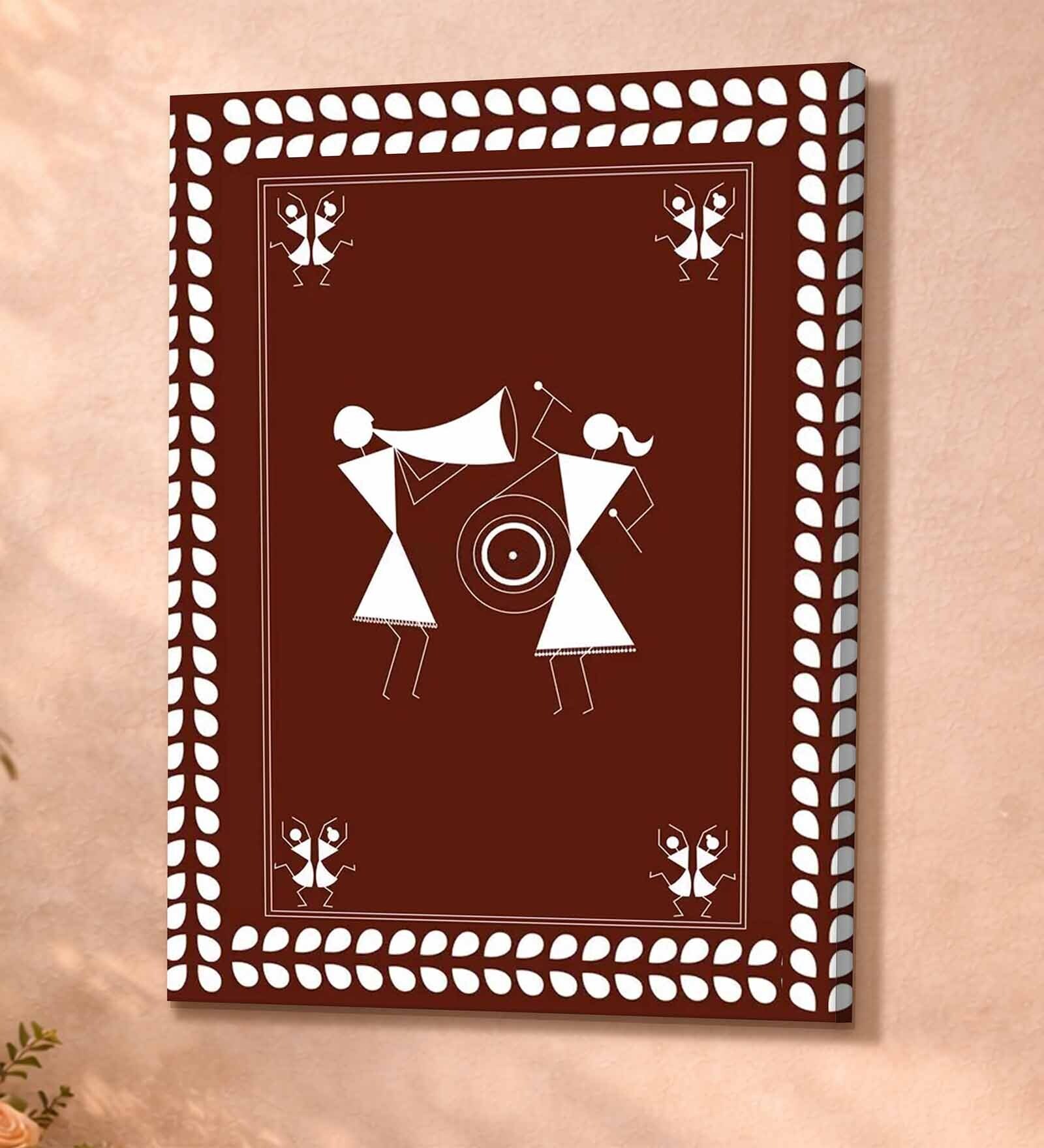Warli Music Celebration Stretched Canvas Painting