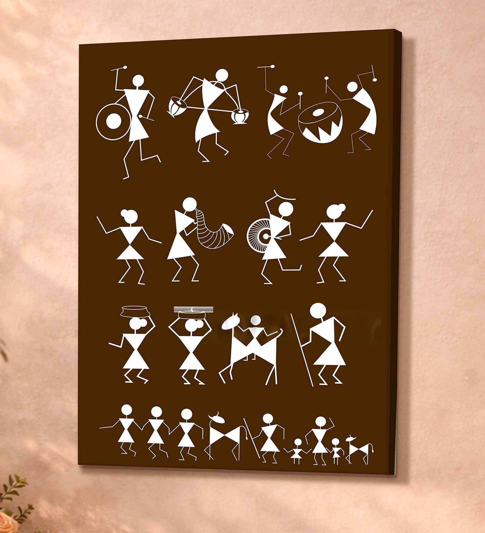 Warli Music Life Stretched Canvas Painting