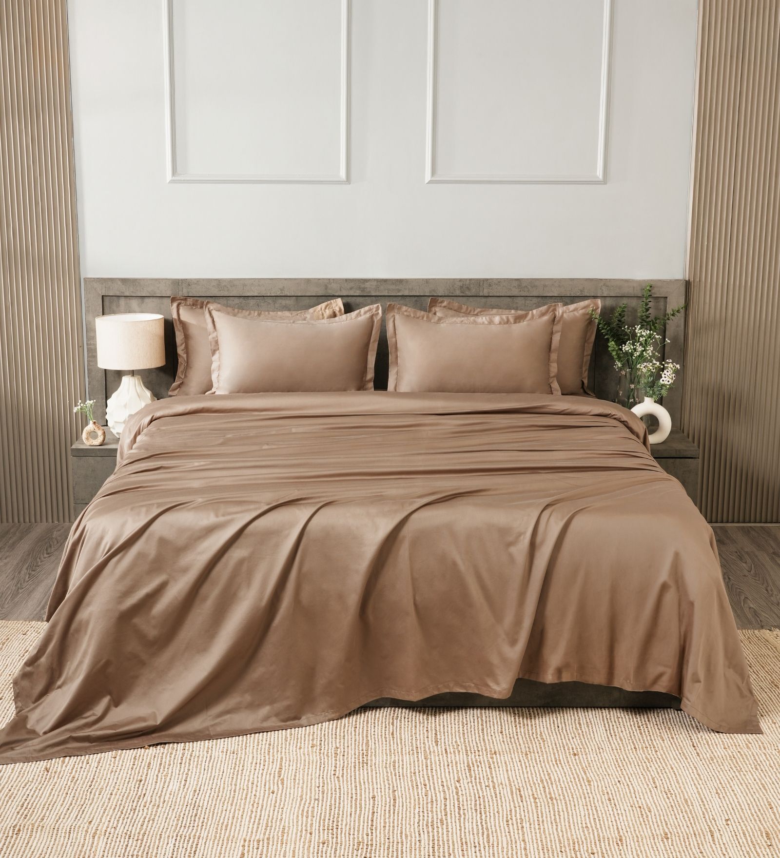 Brown 400TC 100% Cotton Solid Flat Super King Bedsheet With 2 Pillow Covers
