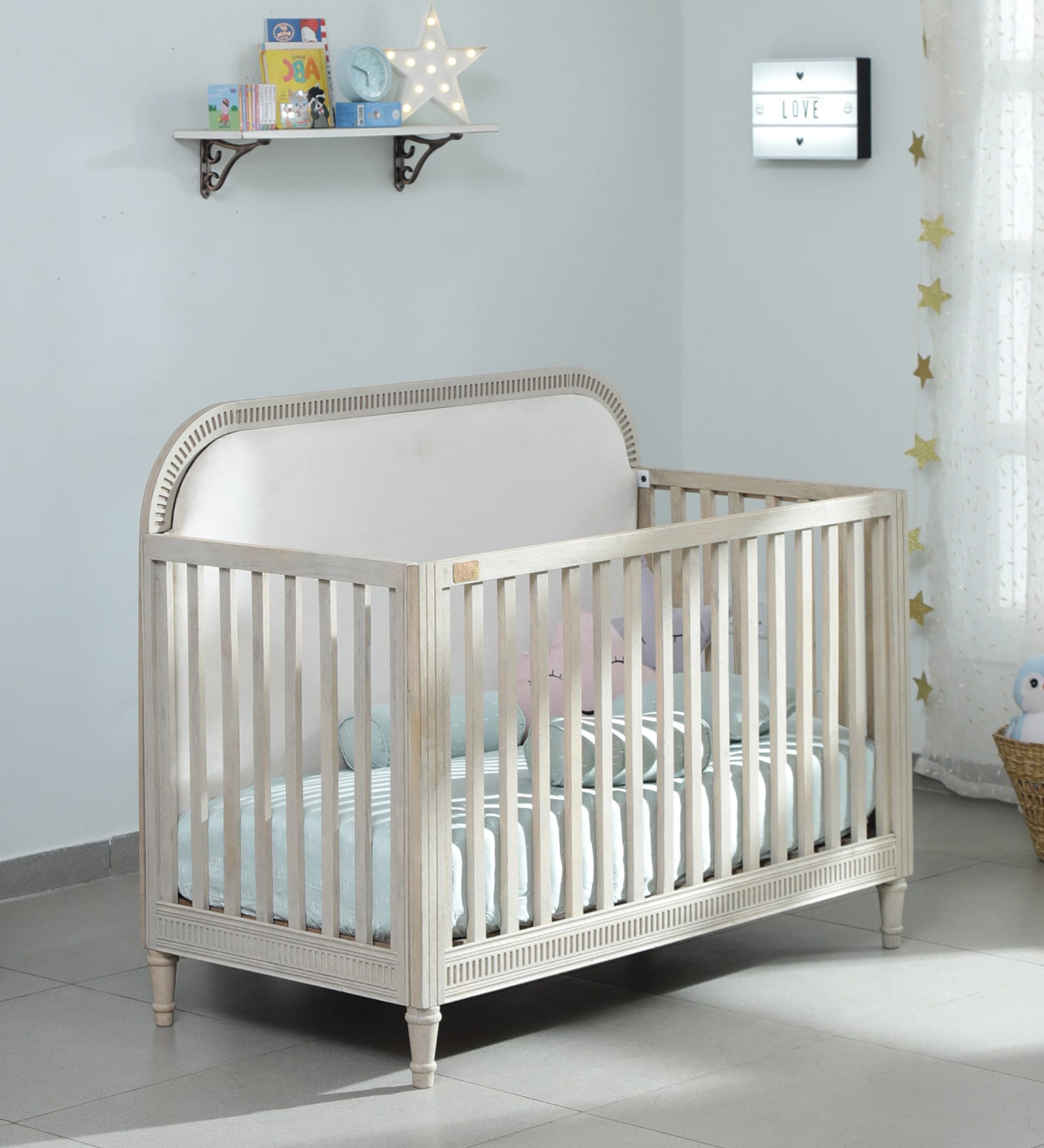 Warm Oat Collection Solid Wood Crib in Light Brown Colour with Headboard