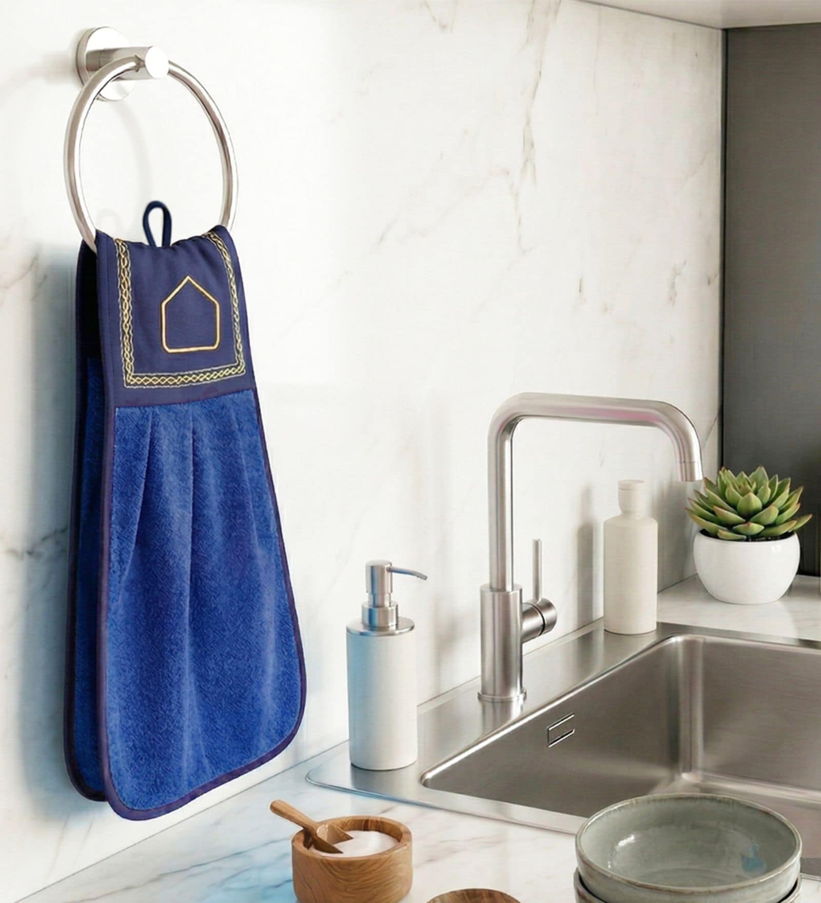 Blue 300 GSM Cotton Kitchen Hand Towel