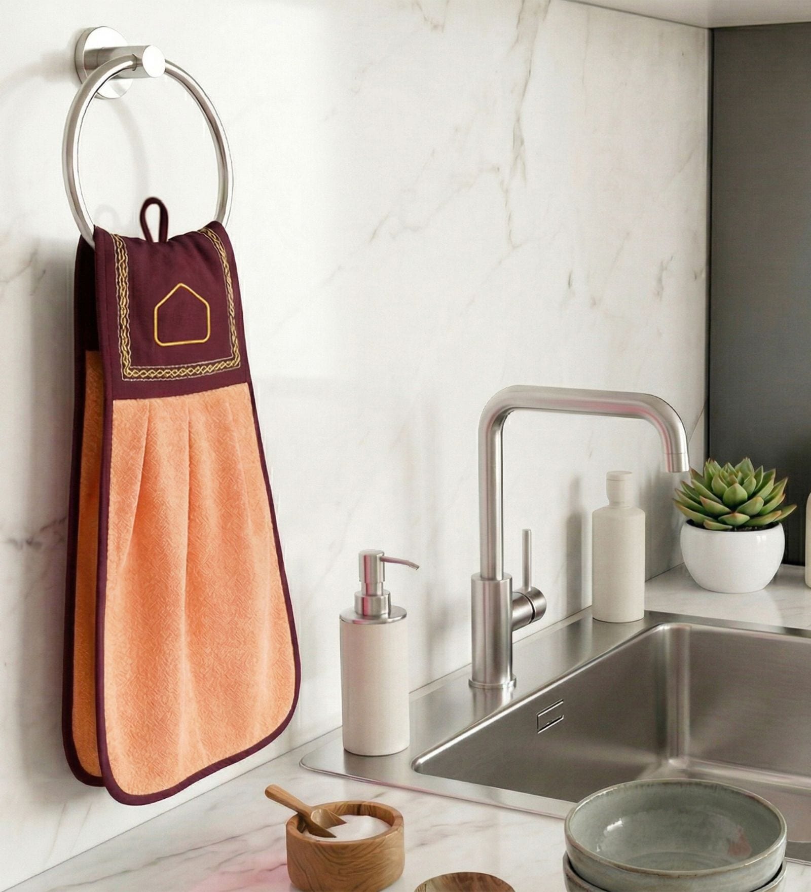 Orange 300 GSM Cotton Kitchen Hand Towel