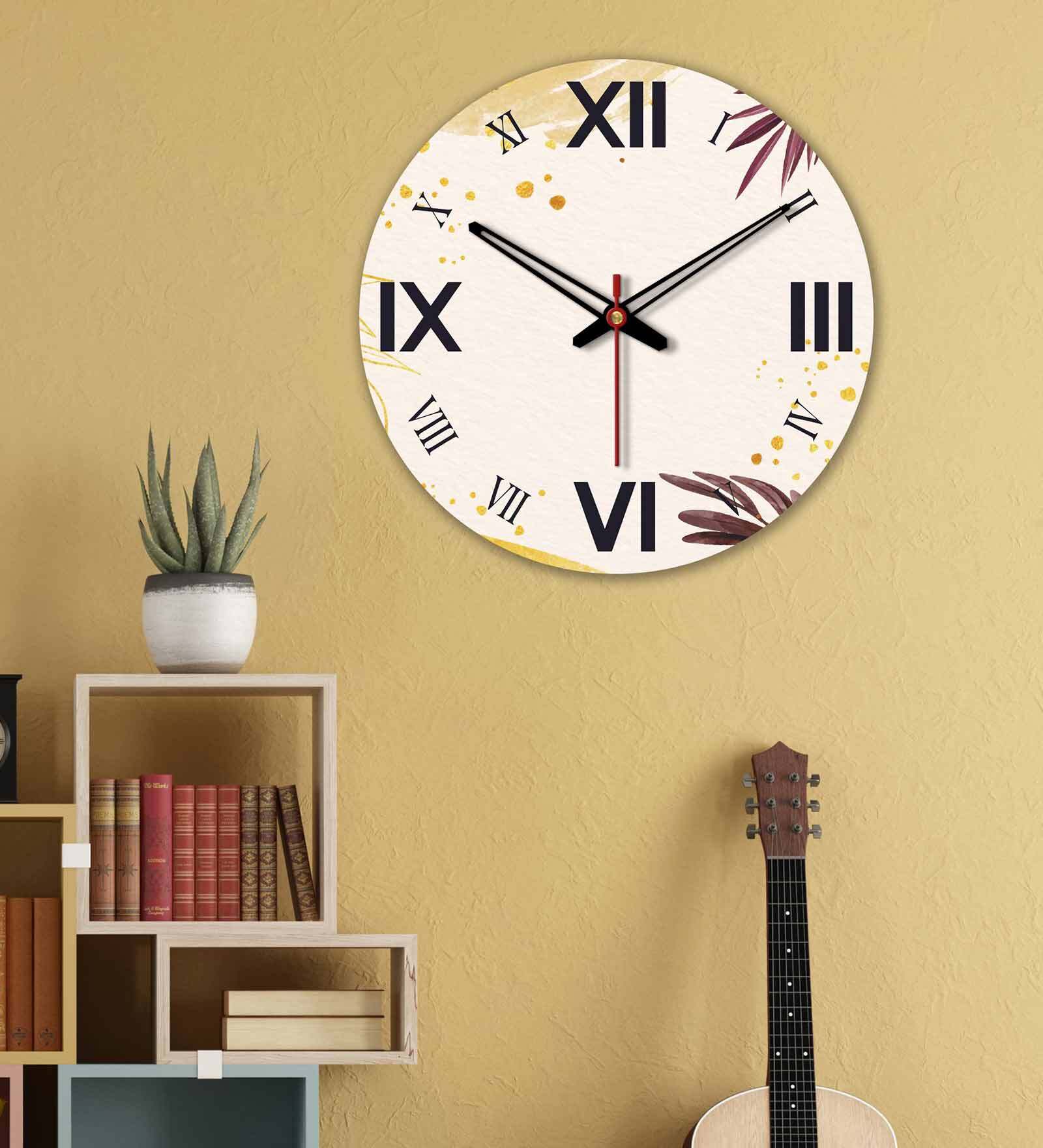 Water  Leaves Design  Wood Wall Clock In Cream
