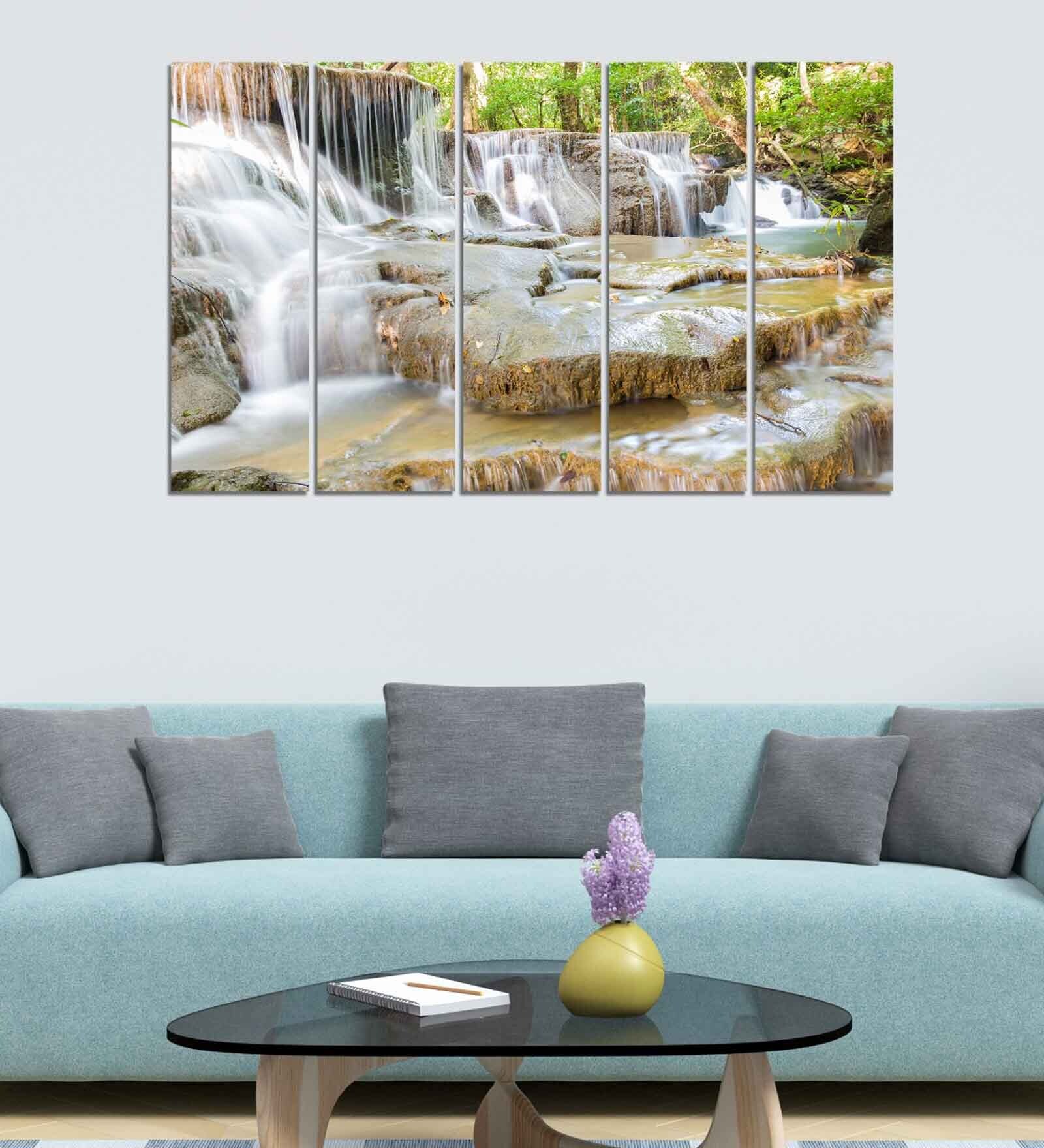 Buy Water Falls Beauty Wood Framed Velvet Laminated Art Print by Wens