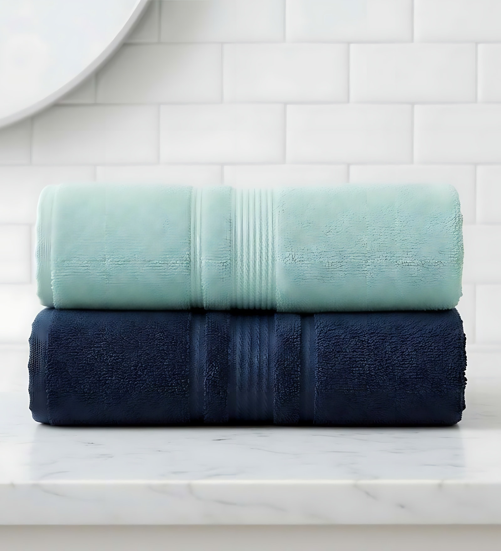Water Green & Navy Blue Soft Cotton 500 GSM Solid Bath Towel Pack Of 2