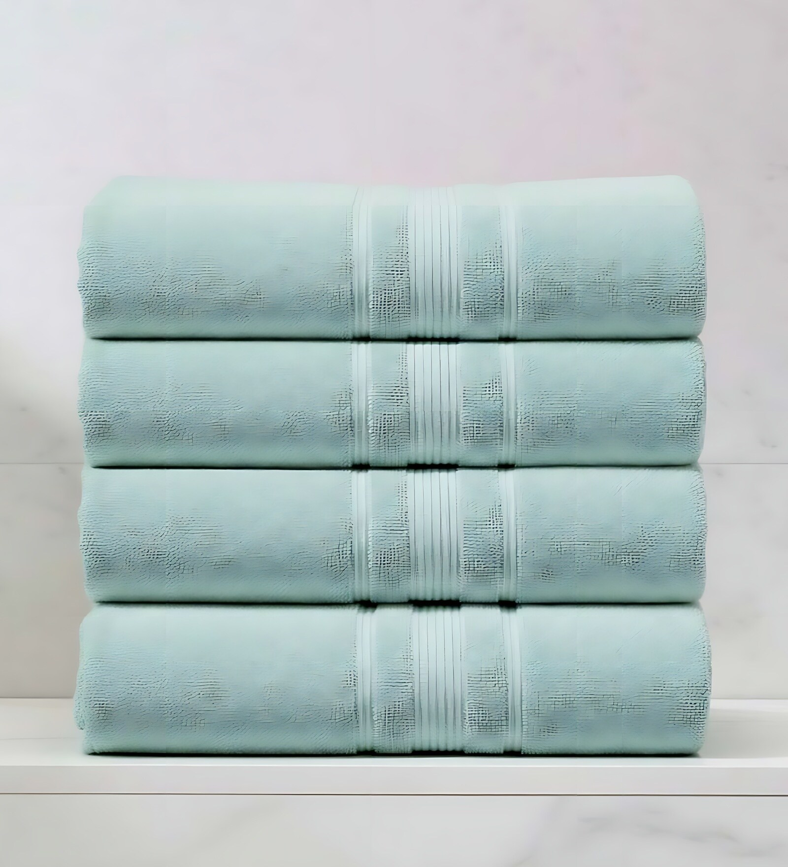 Water Green Soft Cotton 500 GSM Solid Bath Towel Pack Of 4