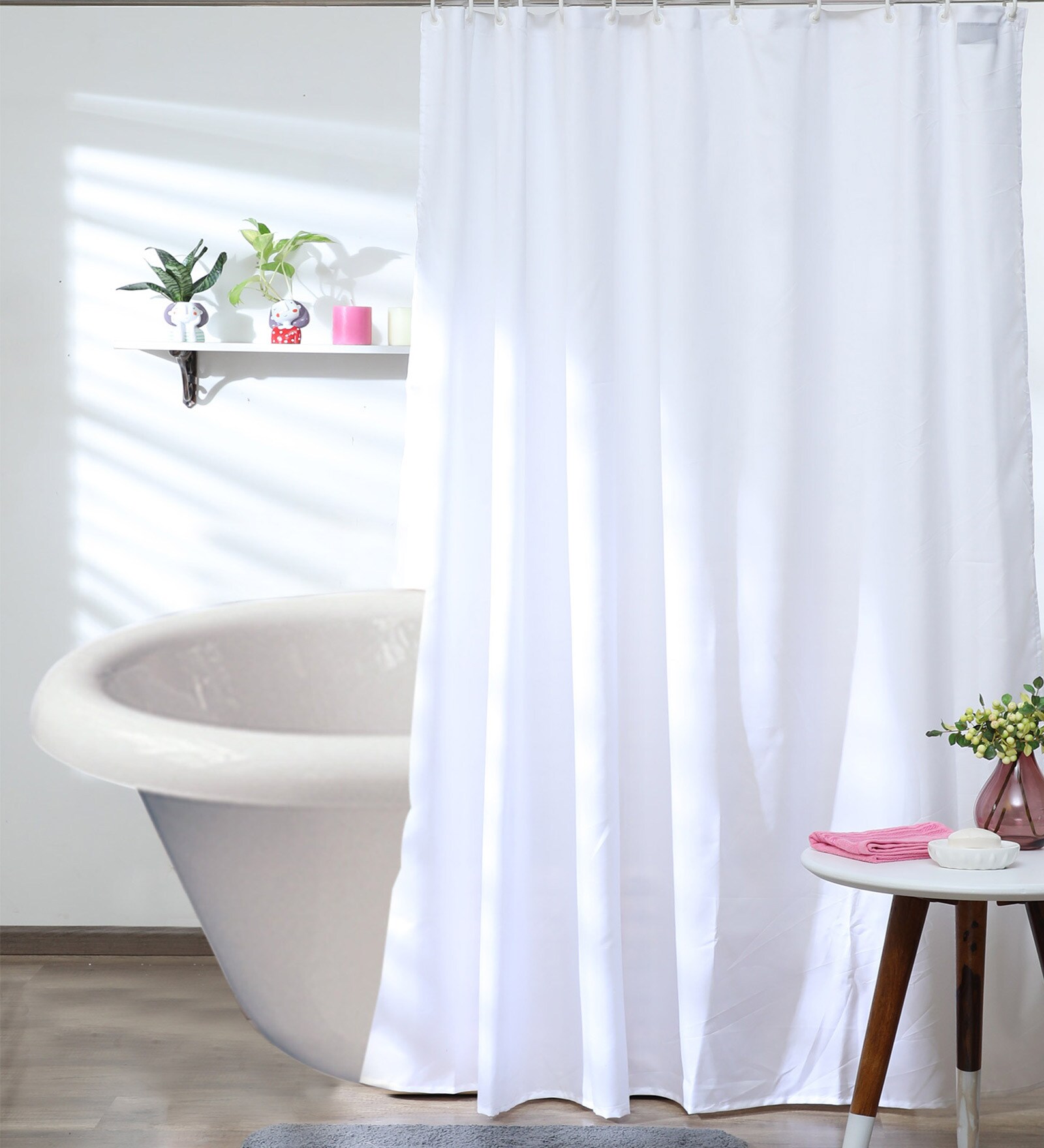 Buy Water-Repellent White Polyester 7ft Shower Solid Curtains at 38% ...