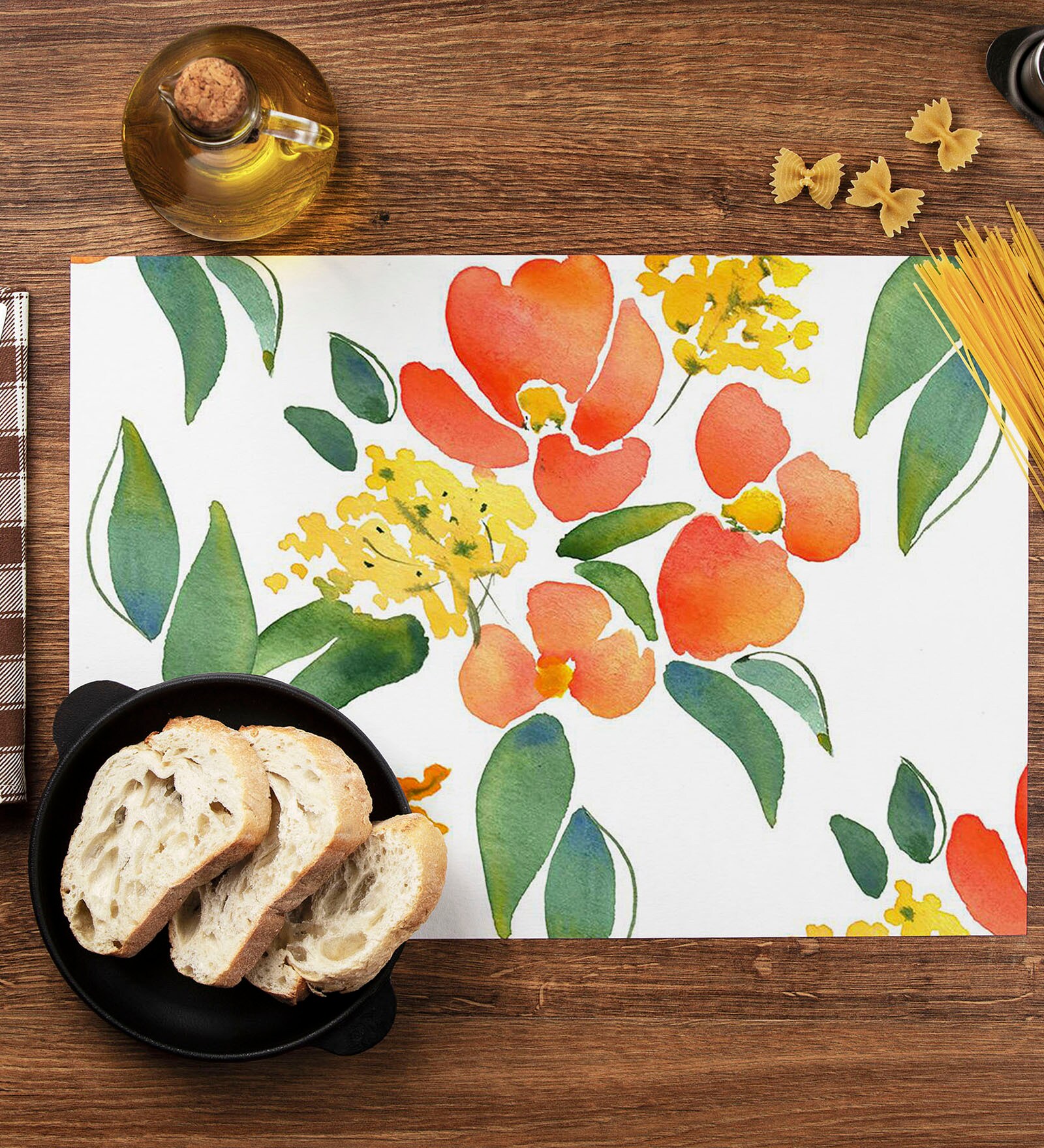 Watercolor Leaves & Flowers  Multicolor (18 x 12) Velvet (Set of 6) Table Placemat