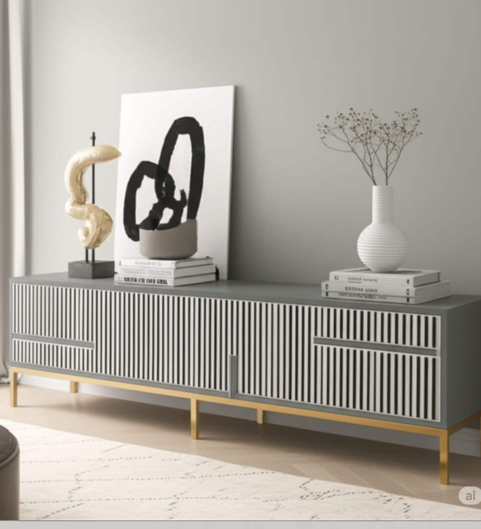 Waterfall Bone Inlay TV Console In Grey Colour