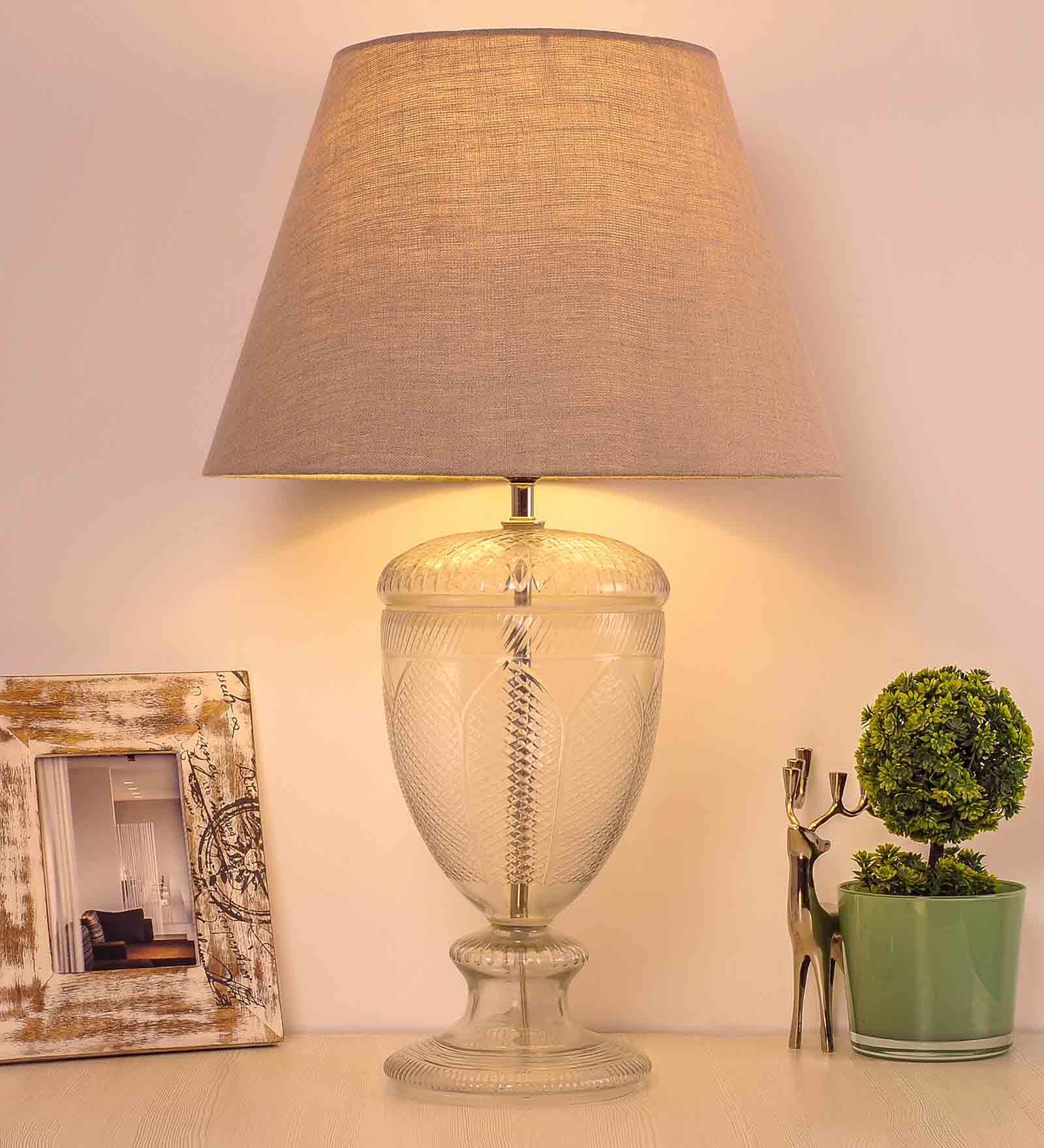 Buy Watkin clear Glass Beige Cottan Fabric Shade Table Lamp with ...