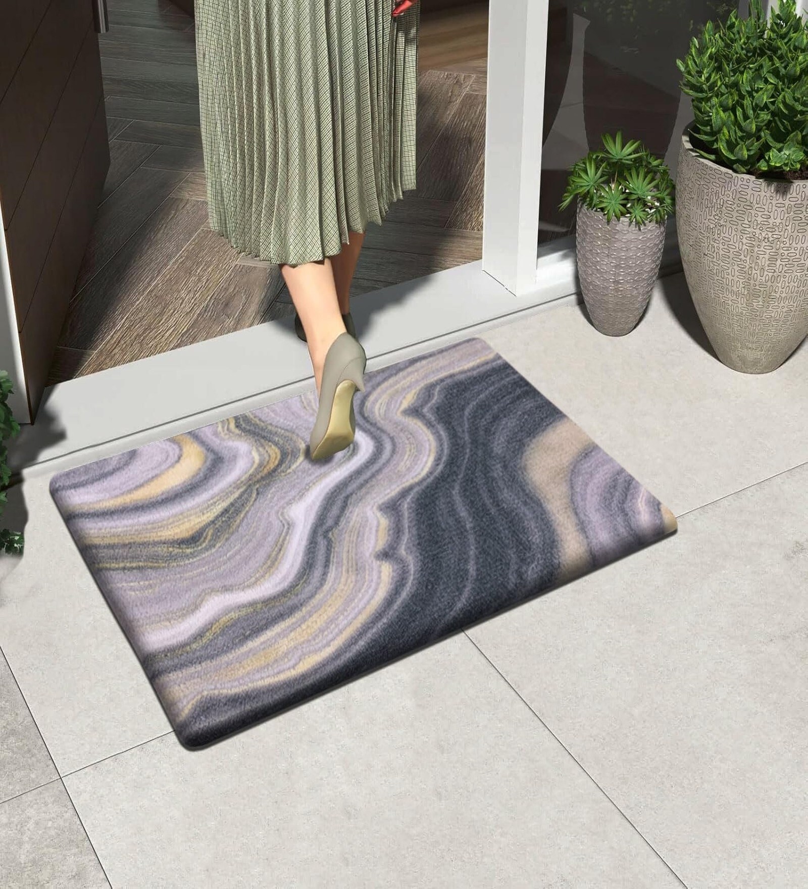 Wave Black PVC 16x24 Inches Anti Skid Door Mat