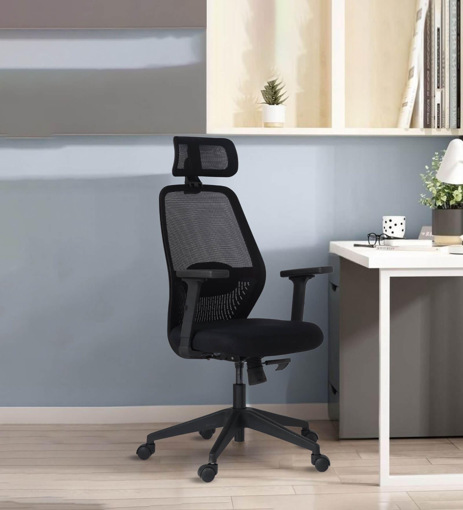 Wave Ergonomic Office Chair with Adjustable Lumbar Support and Headrest in Black Colour