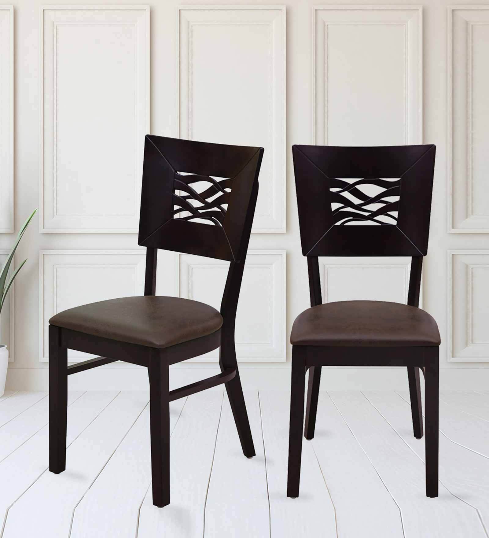 Waves Solid Wood Dining Chair In ErBrown Colour (Set Of 2)
