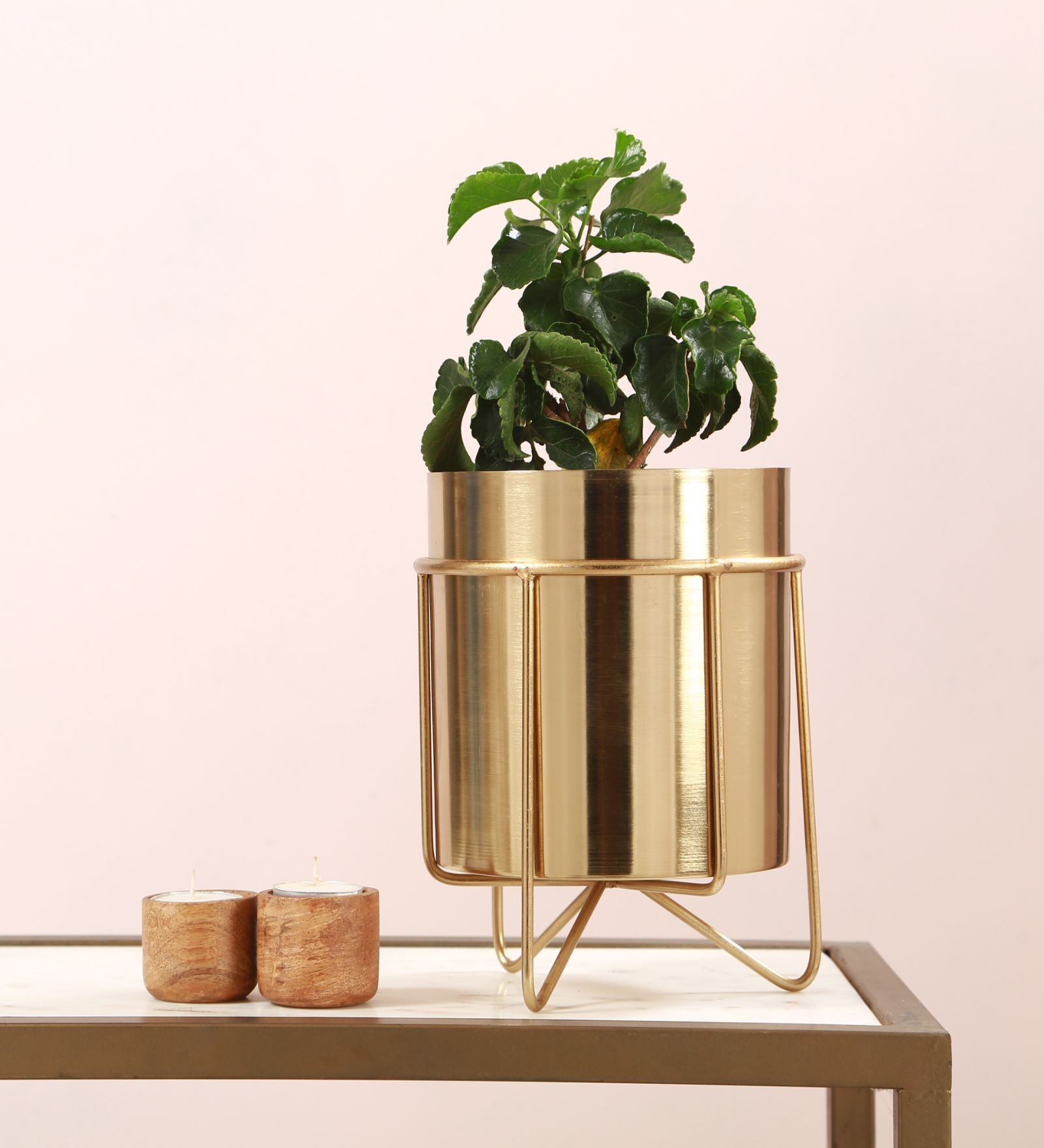 Waves Gold Iron Desk Pot with Stand