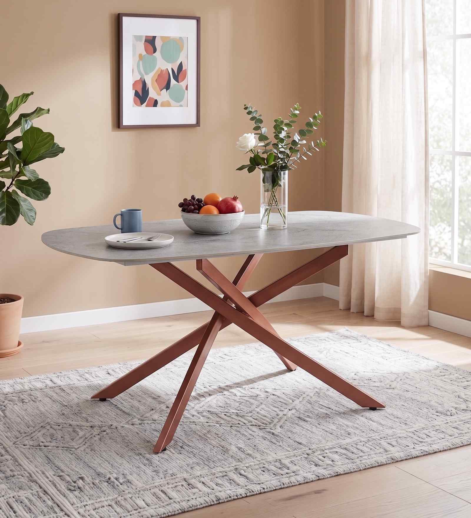 Wavynox 6 Seater Dining Table In Rose Gold finish