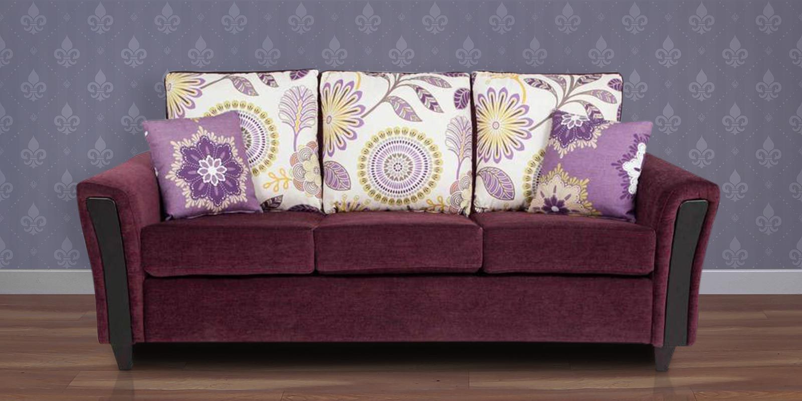 Buy Washington Three Seater Sofa with Throw Cushions in Grape Wine